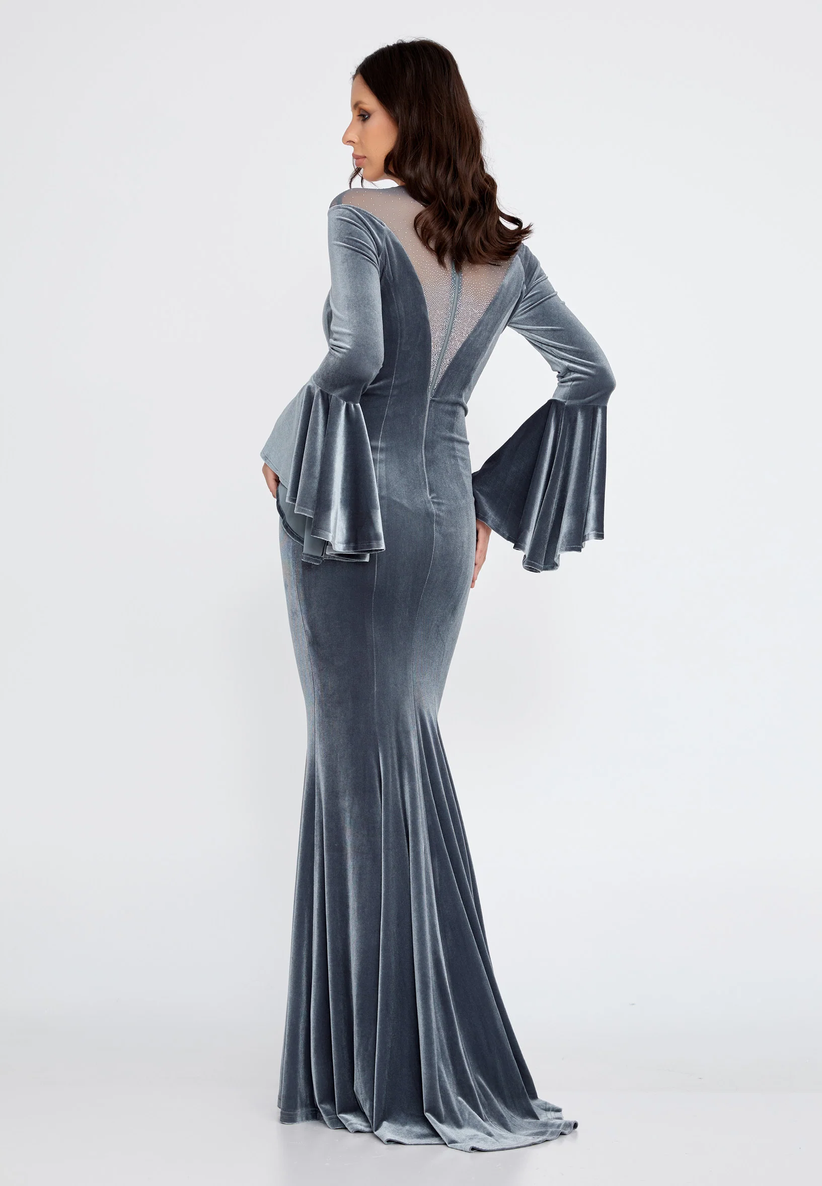Long Sleeve Maxi Velvet Mermaid Regular Evening Dress frc4927 - Image 2