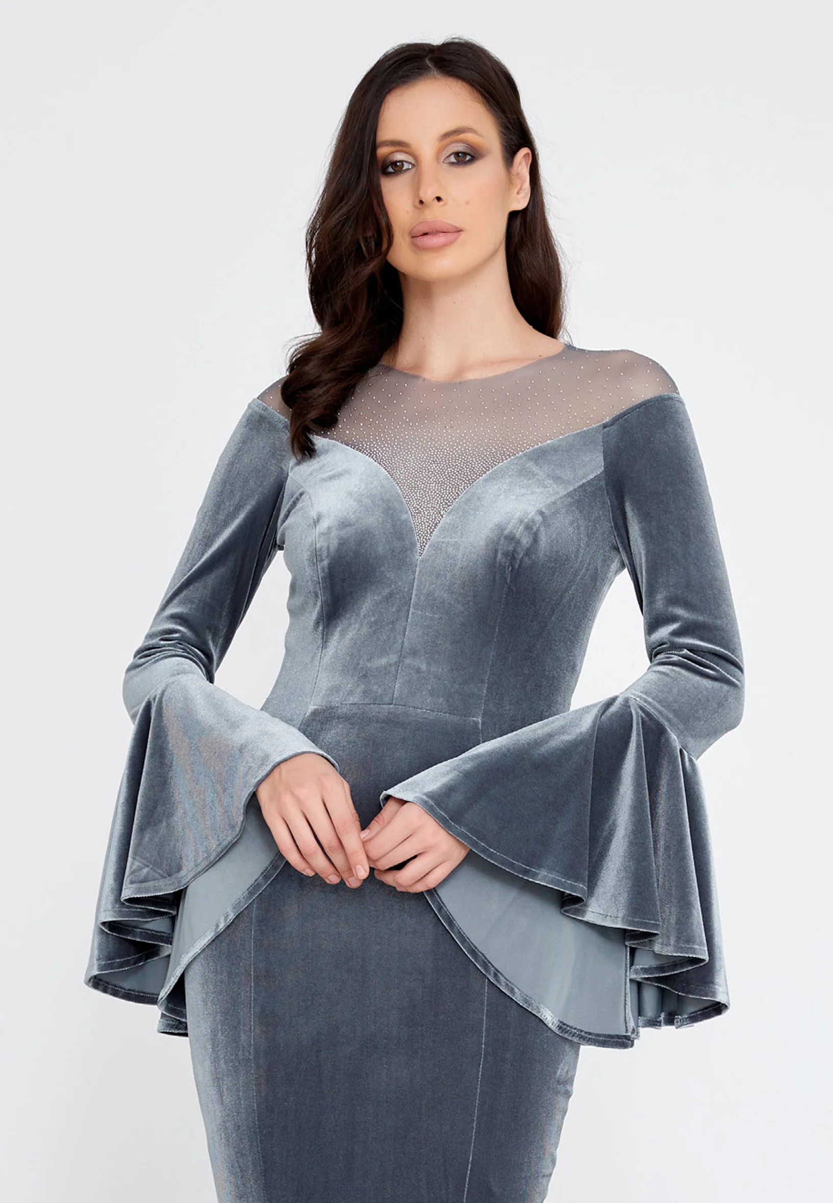 Long Sleeve Maxi Velvet Mermaid Regular Evening Dress frc4927 - Image 4