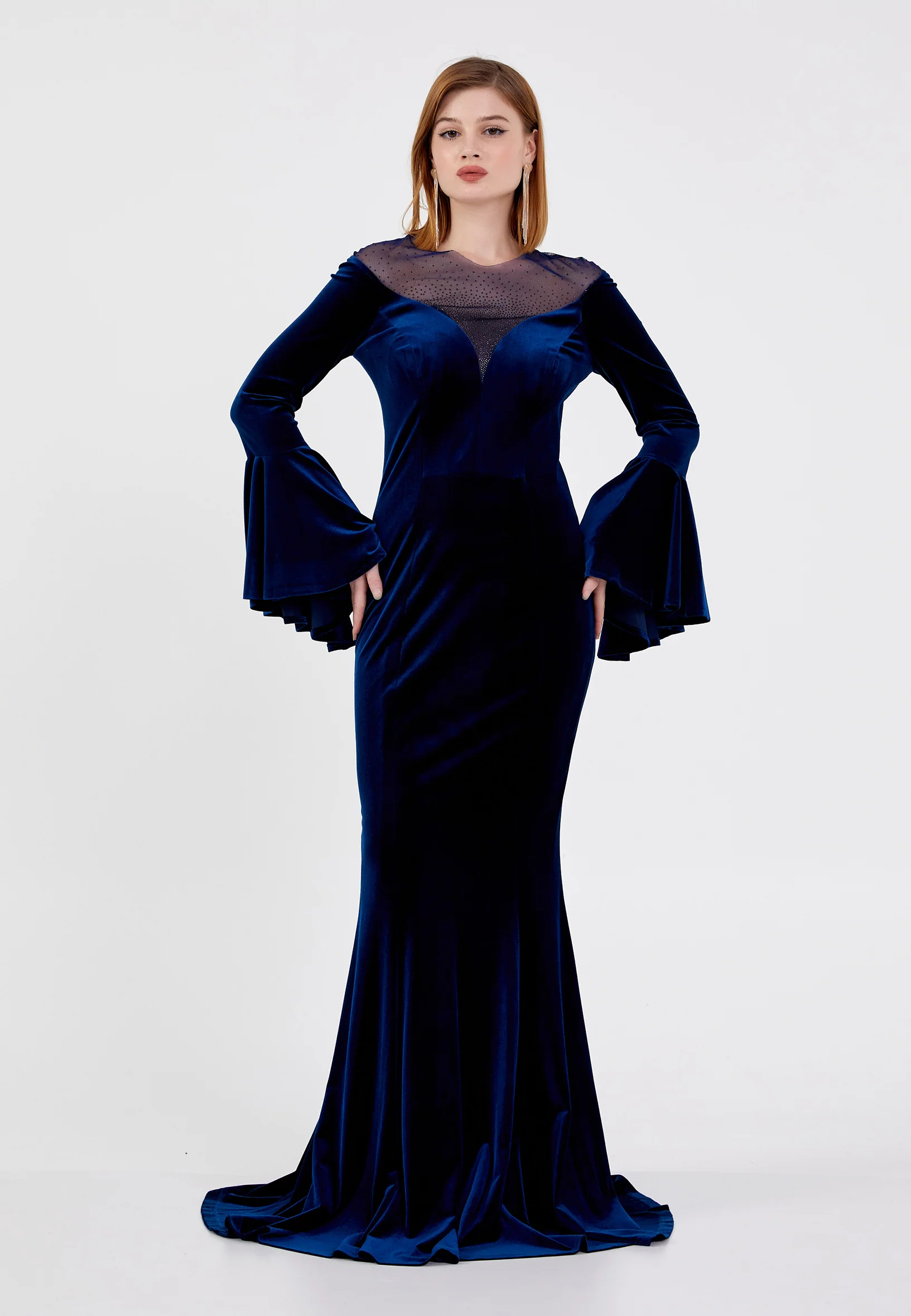Long Sleeve Maxi Velvet Mermaid Regular Evening Dress frc4927 - Image 5