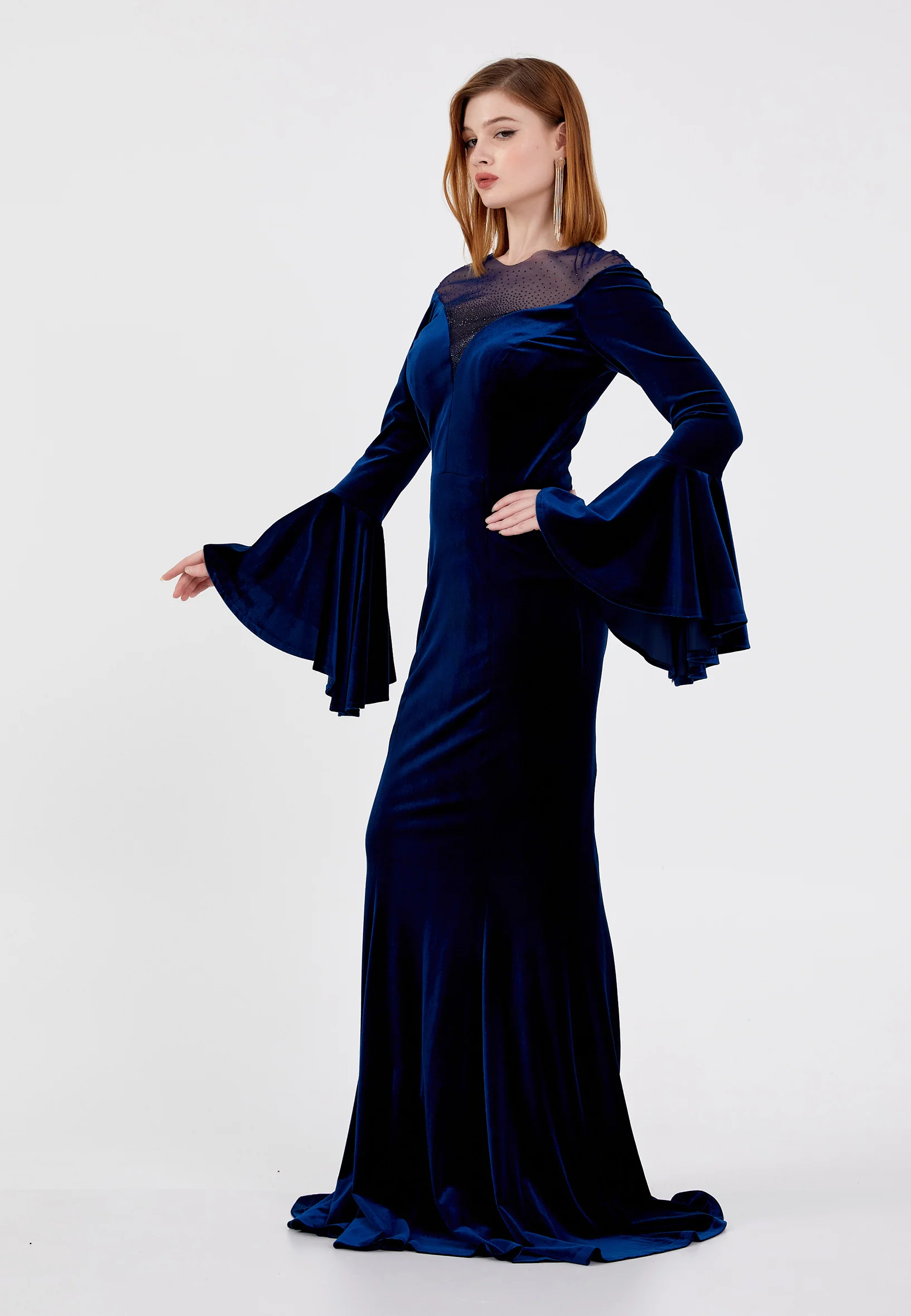 Long Sleeve Maxi Velvet Mermaid Regular Evening Dress frc4927 - Image 7