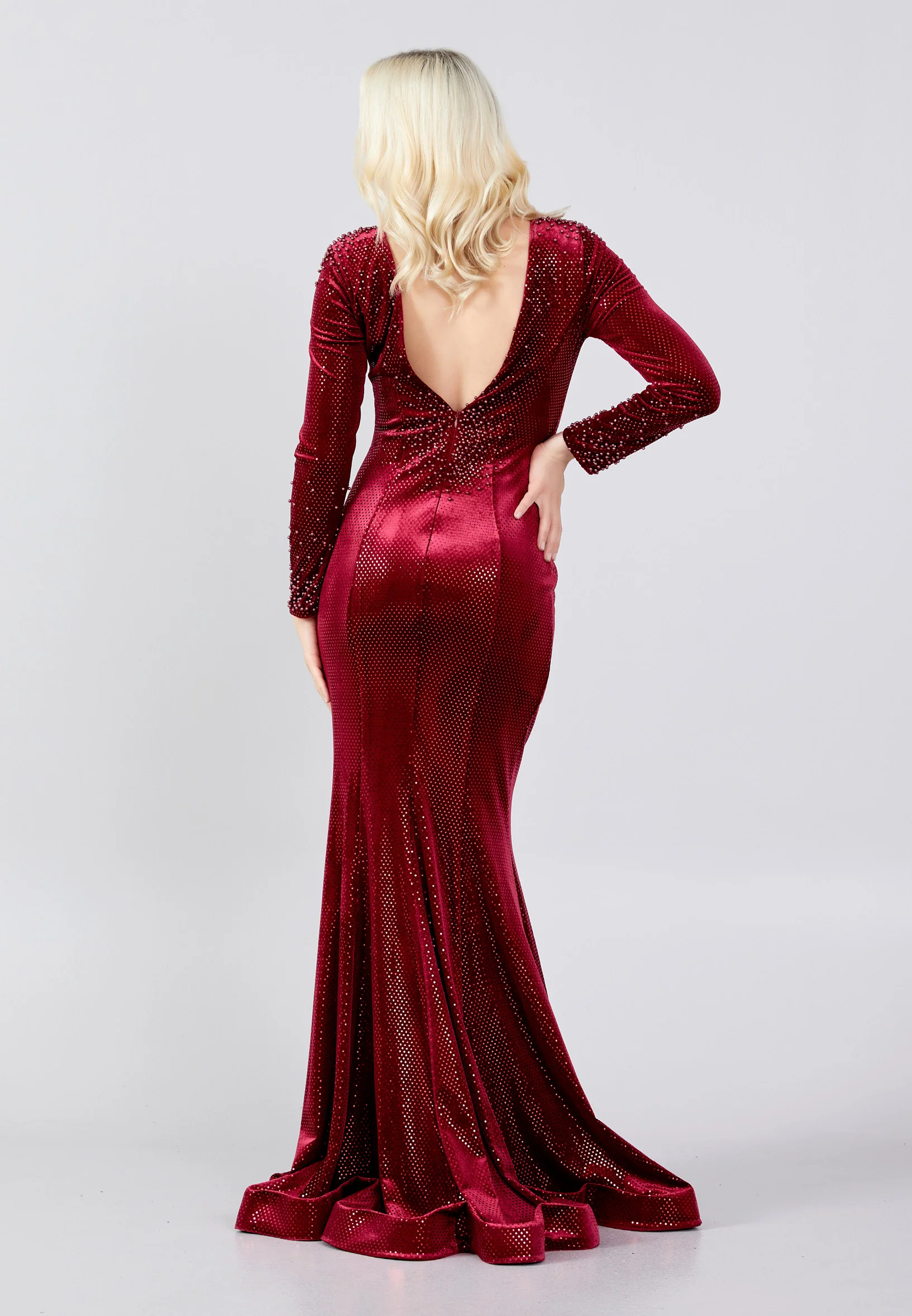 Long Sleeve Maxi Velvet Mermaid Regular Evening Dress frc7667 - Image 6