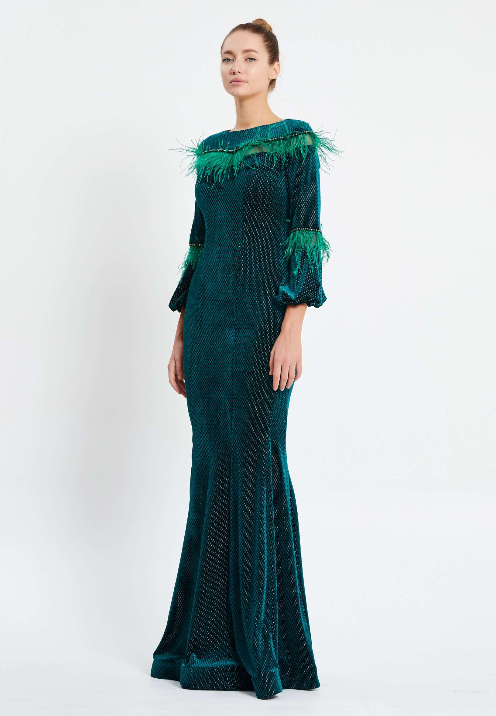 Long Sleeve Maxi Velvet Mermaid Regular Evening Dress pnl6891 - Image 7