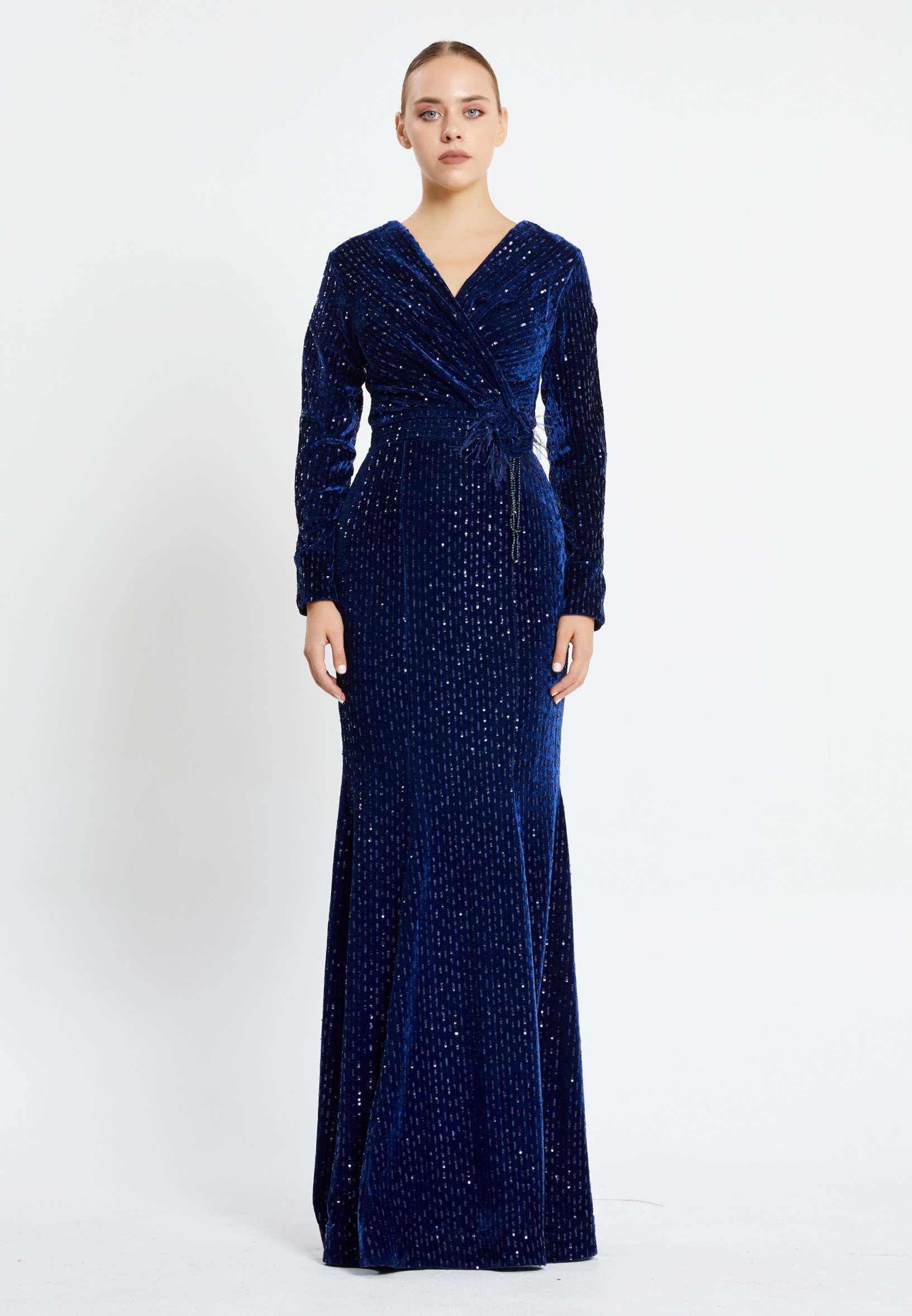 Long Sleeve Maxi Velvet Mermaid Regular Evening Dress pnl6902 - Image 17