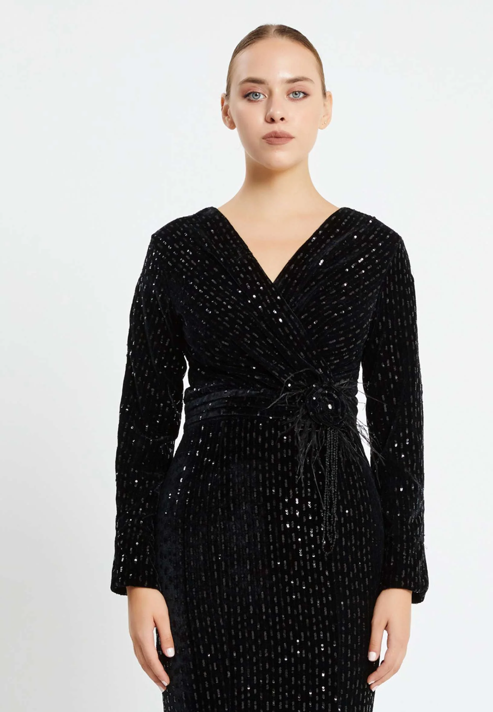 Long Sleeve Maxi Velvet Mermaid Regular Evening Dress pnl6902 - Image 4