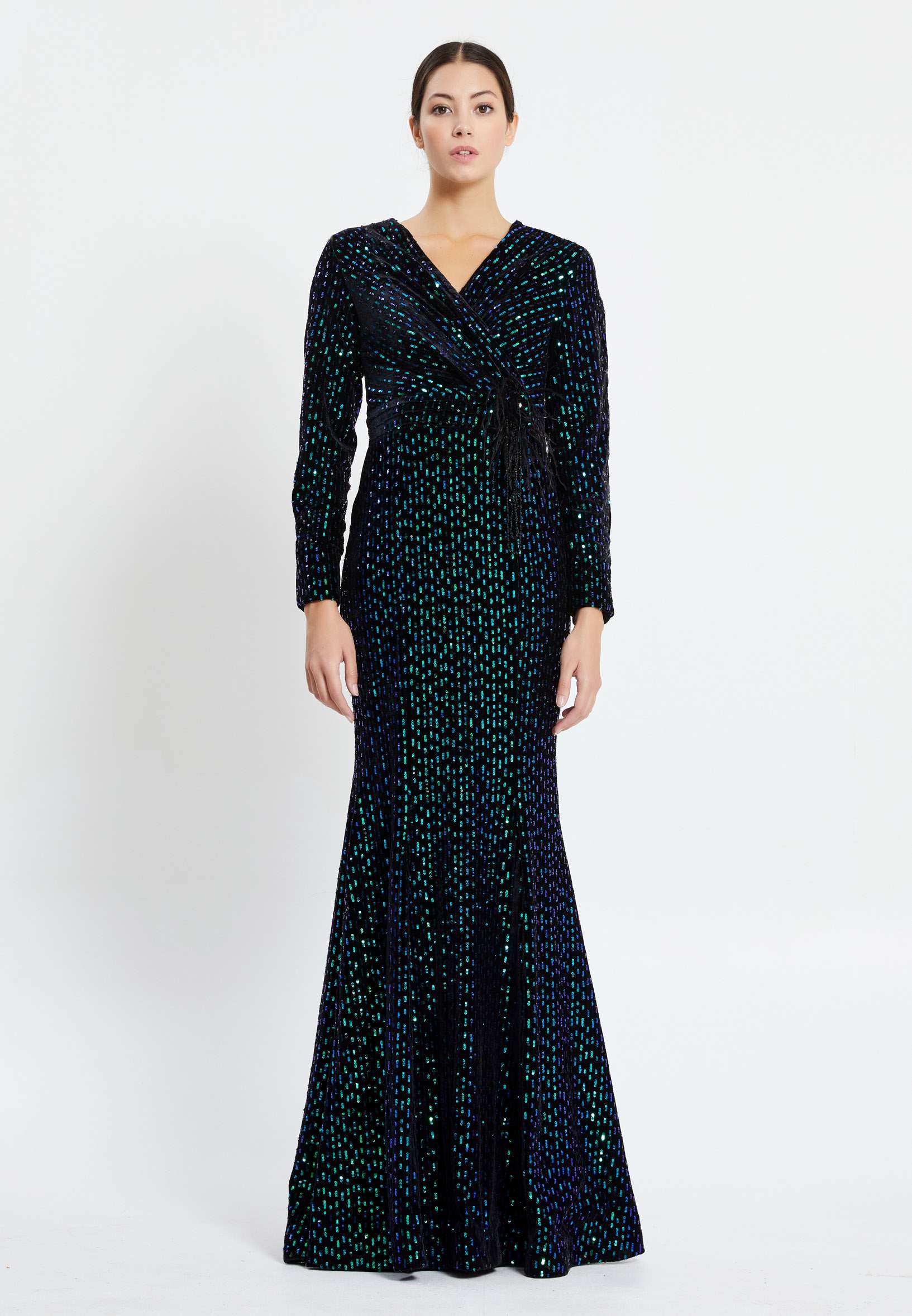 Long Sleeve Maxi Velvet Mermaid Regular Evening Dress pnl6902 - Image 9
