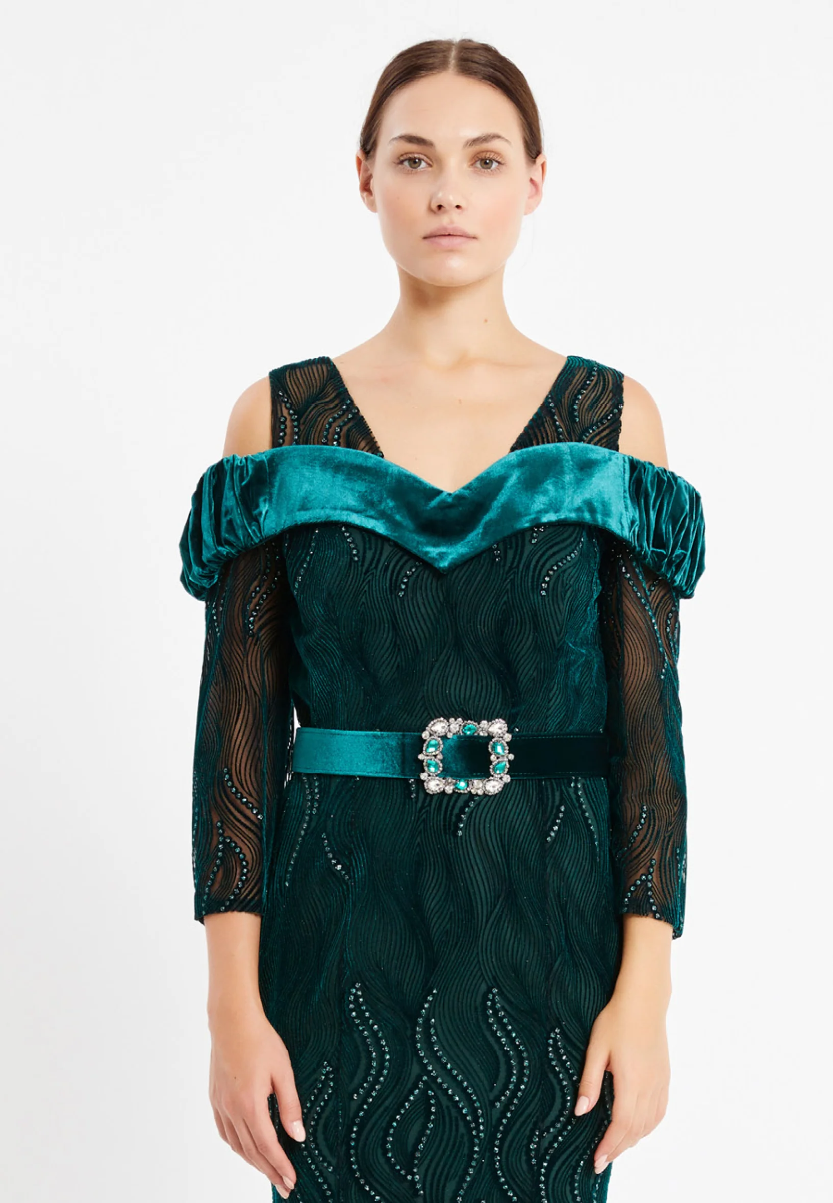 Long Sleeve Maxi Velvet Mermaid Regular Evening Dress pnl6924-b - Image 12