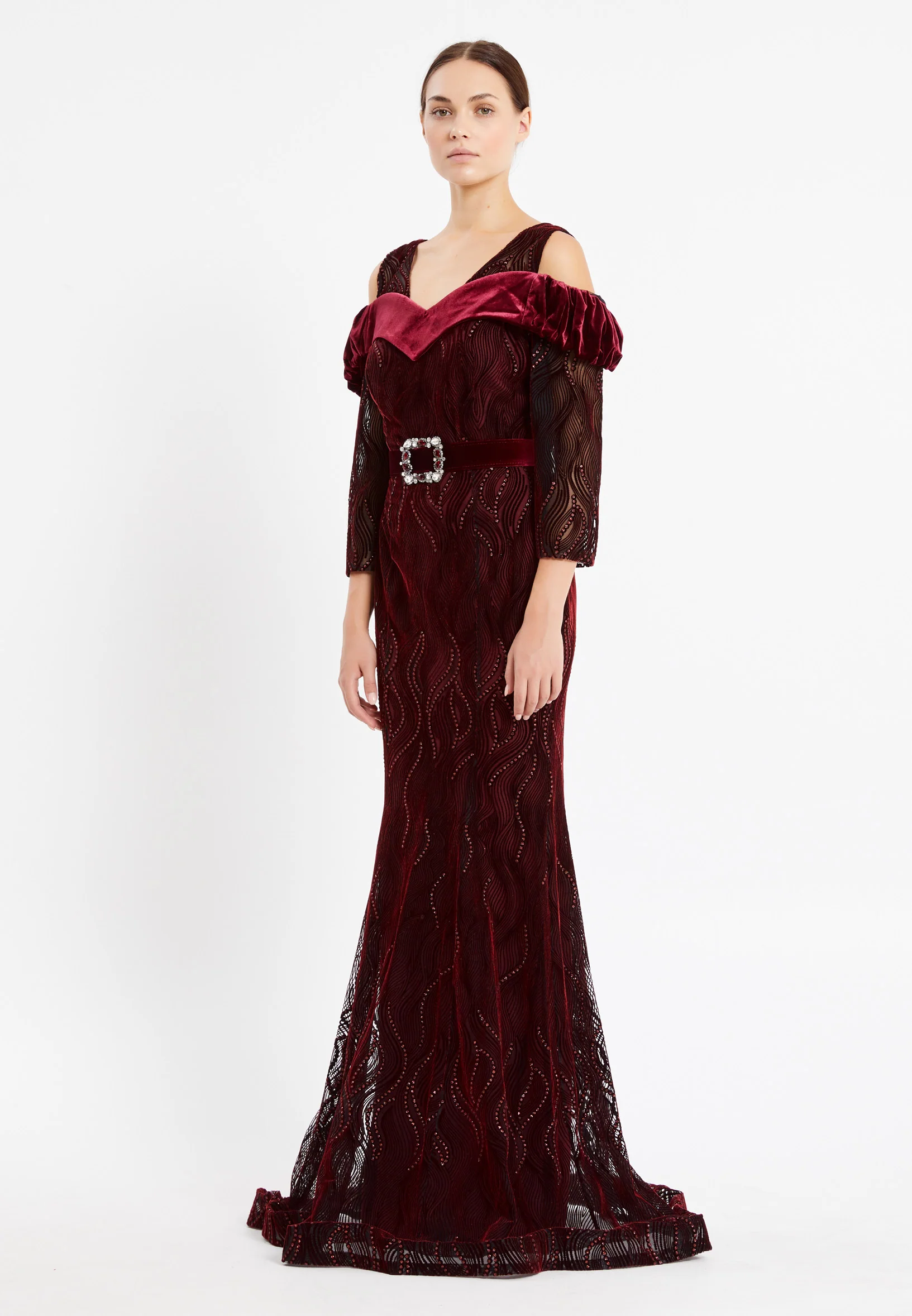 Long Sleeve Maxi Velvet Mermaid Regular Evening Dress pnl6924-b - Image 7