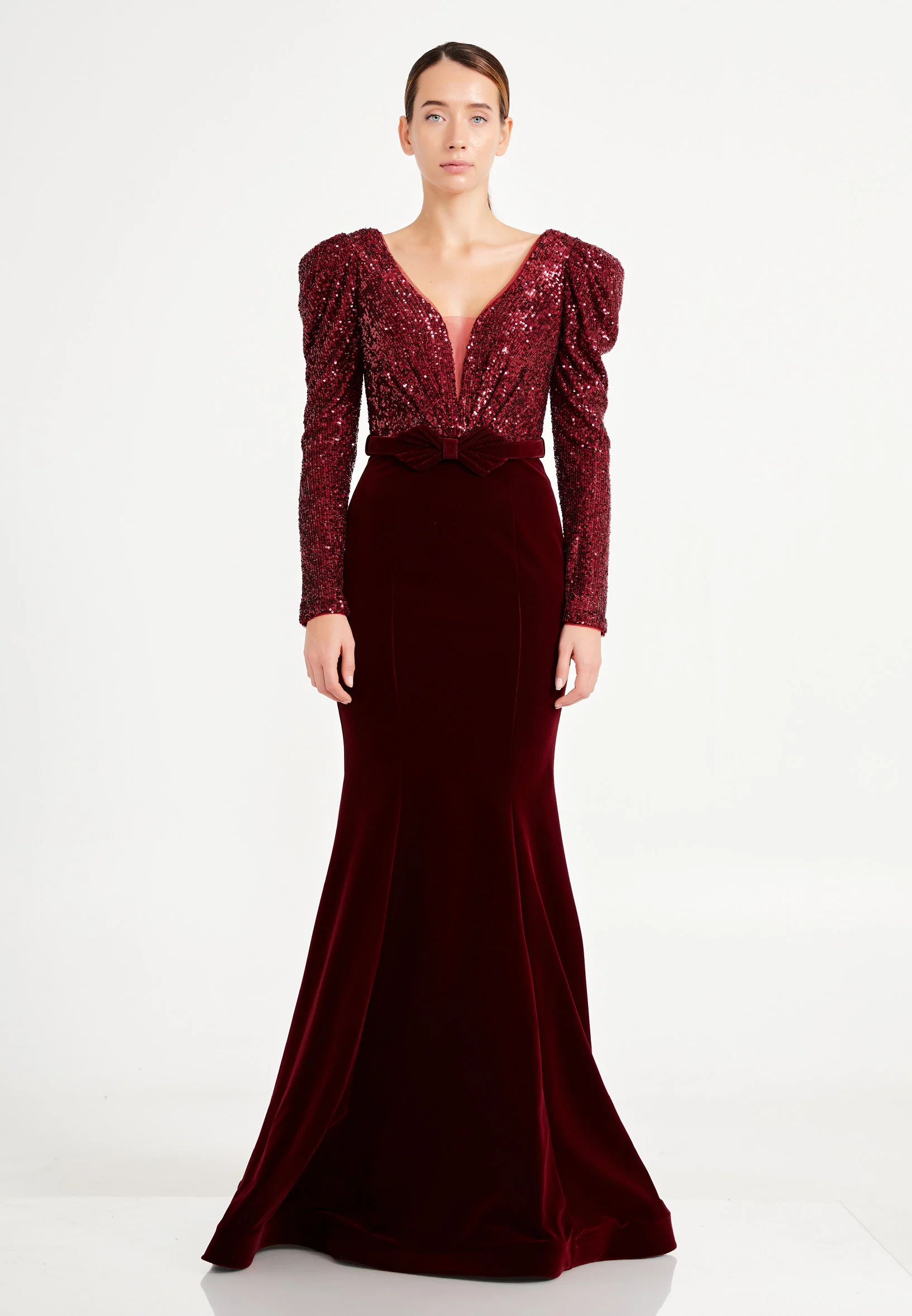 Long Sleeve Maxi Velvet Mermaid Regular Prom Dress dkl484