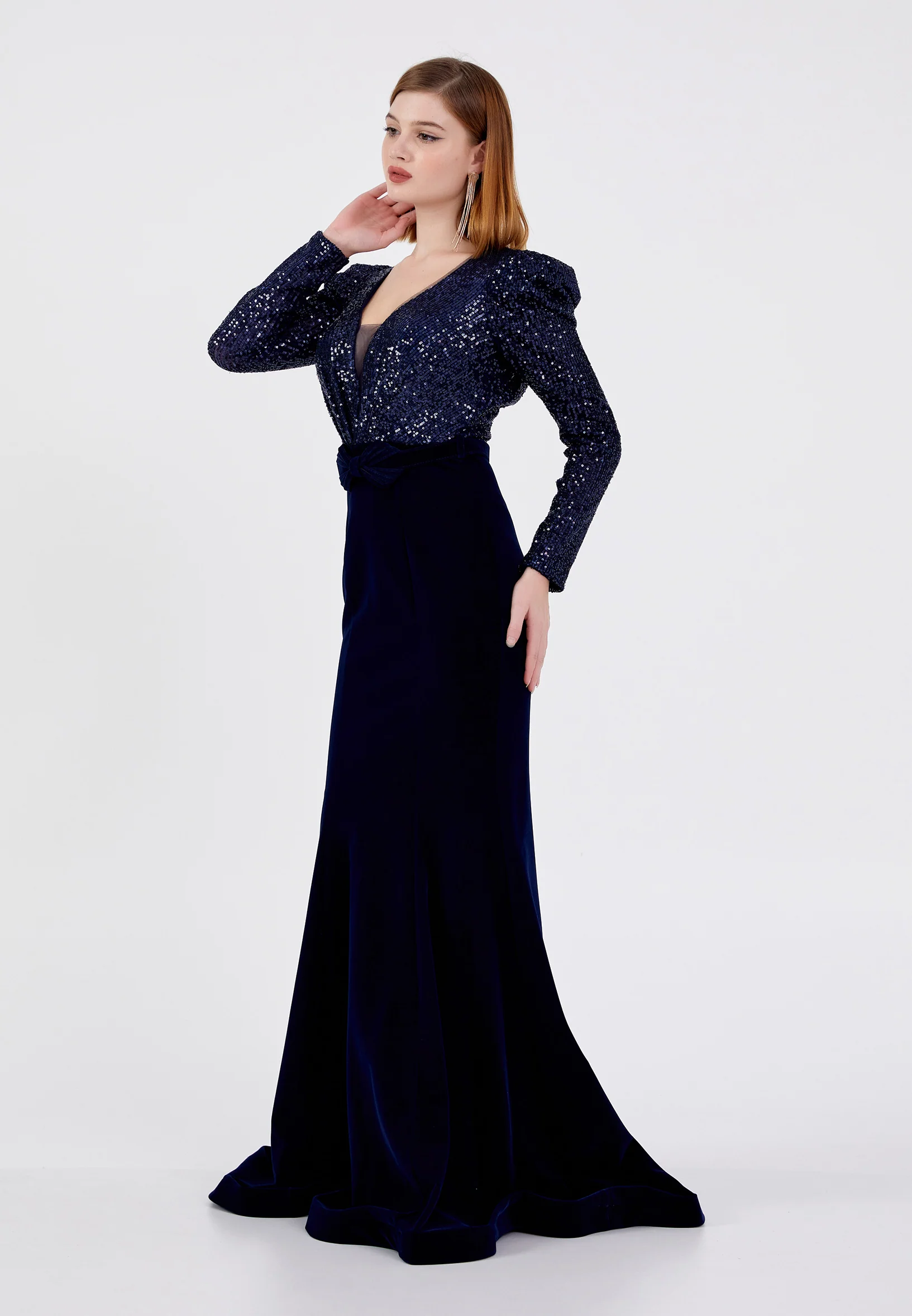 Long Sleeve Maxi Velvet Mermaid Regular Prom Dress dkl484 - Image 11