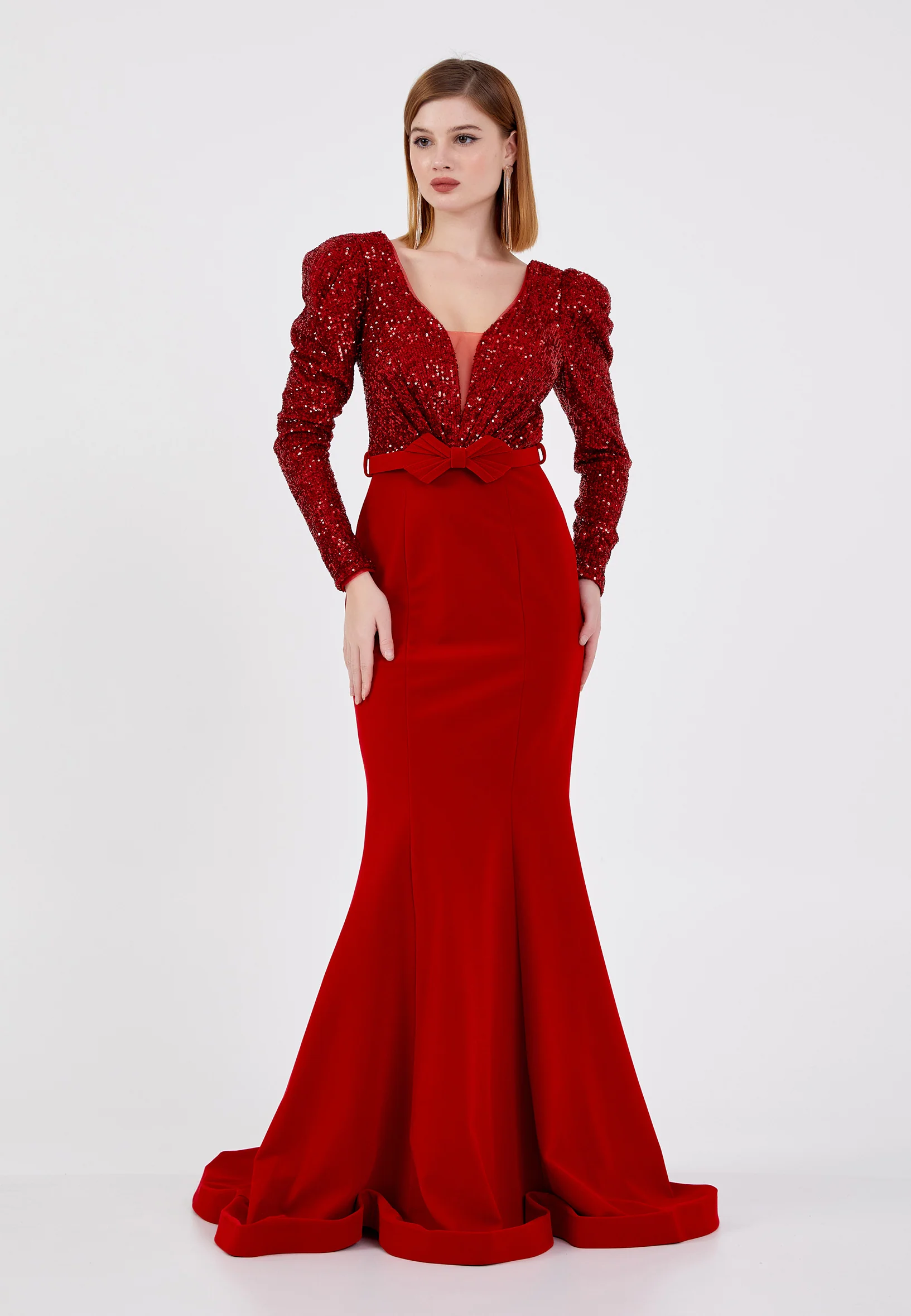 Long Sleeve Maxi Velvet Mermaid Regular Prom Dress dkl484 - Image 5
