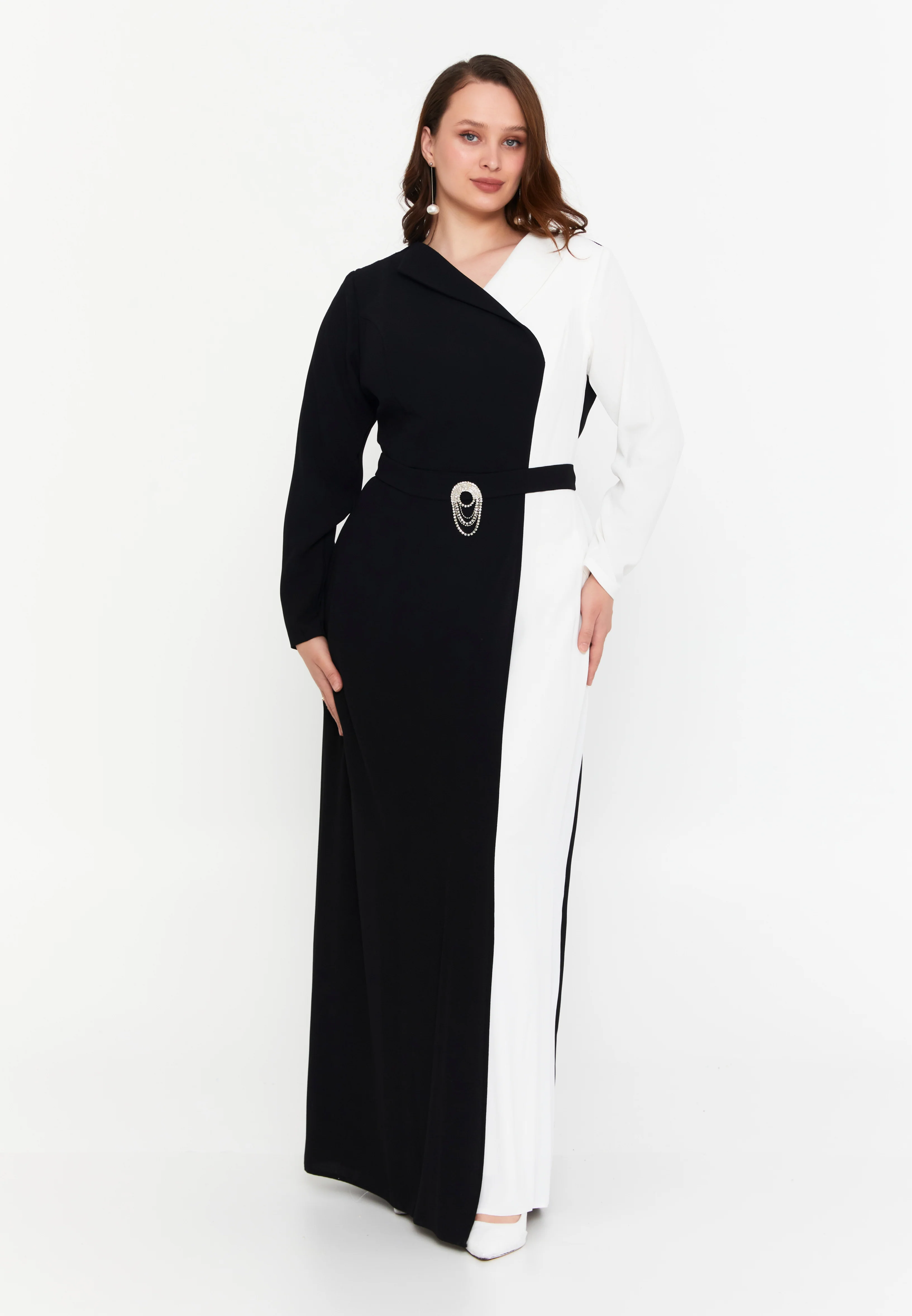 Long Sleeve Maxi Viscose Column Plus Size Wedding Guest Dress leq2160-b