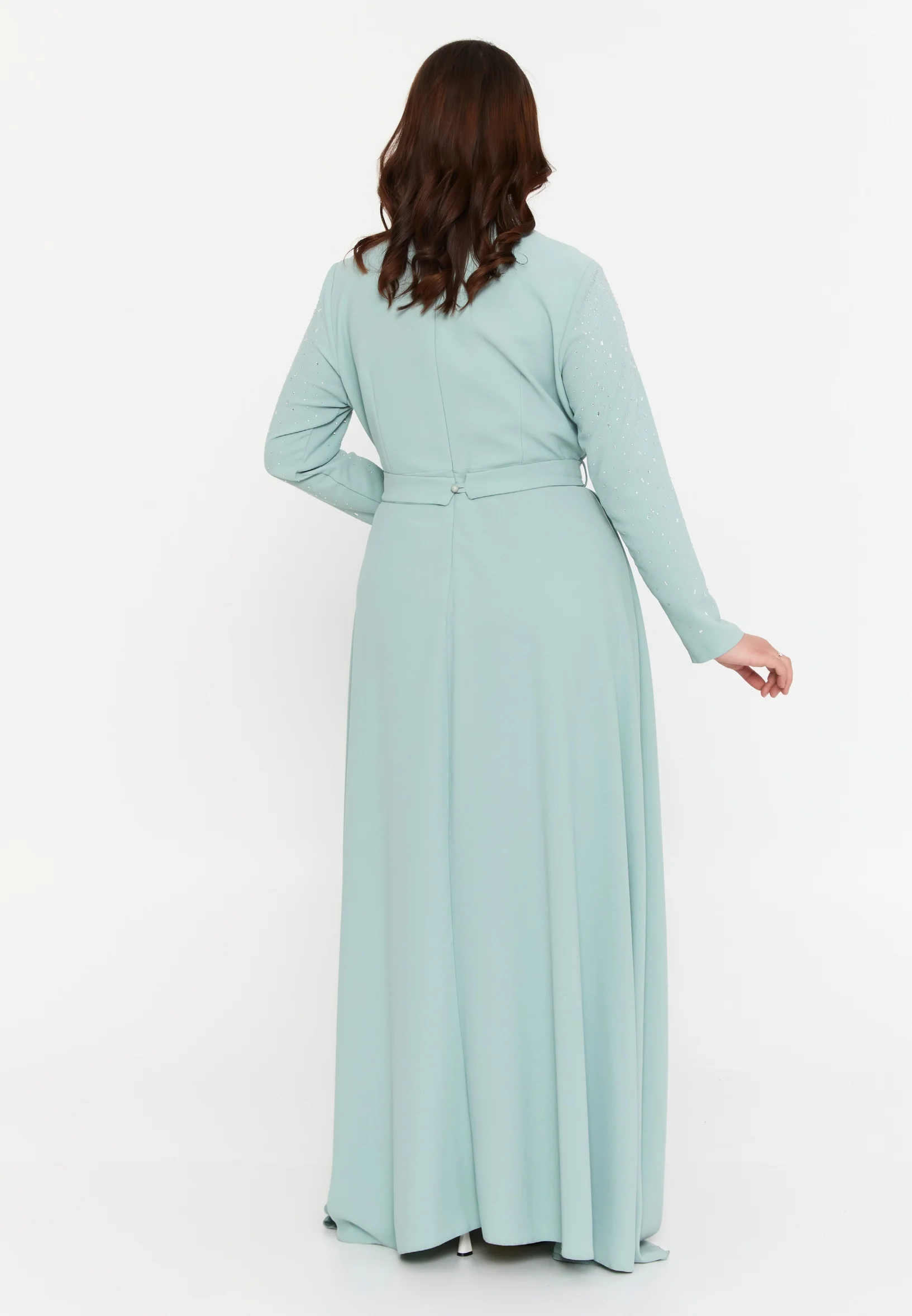 Long Sleeve Maxi Viscose Column Plus Size Wedding Guest Dress leq2206-b - Image 6