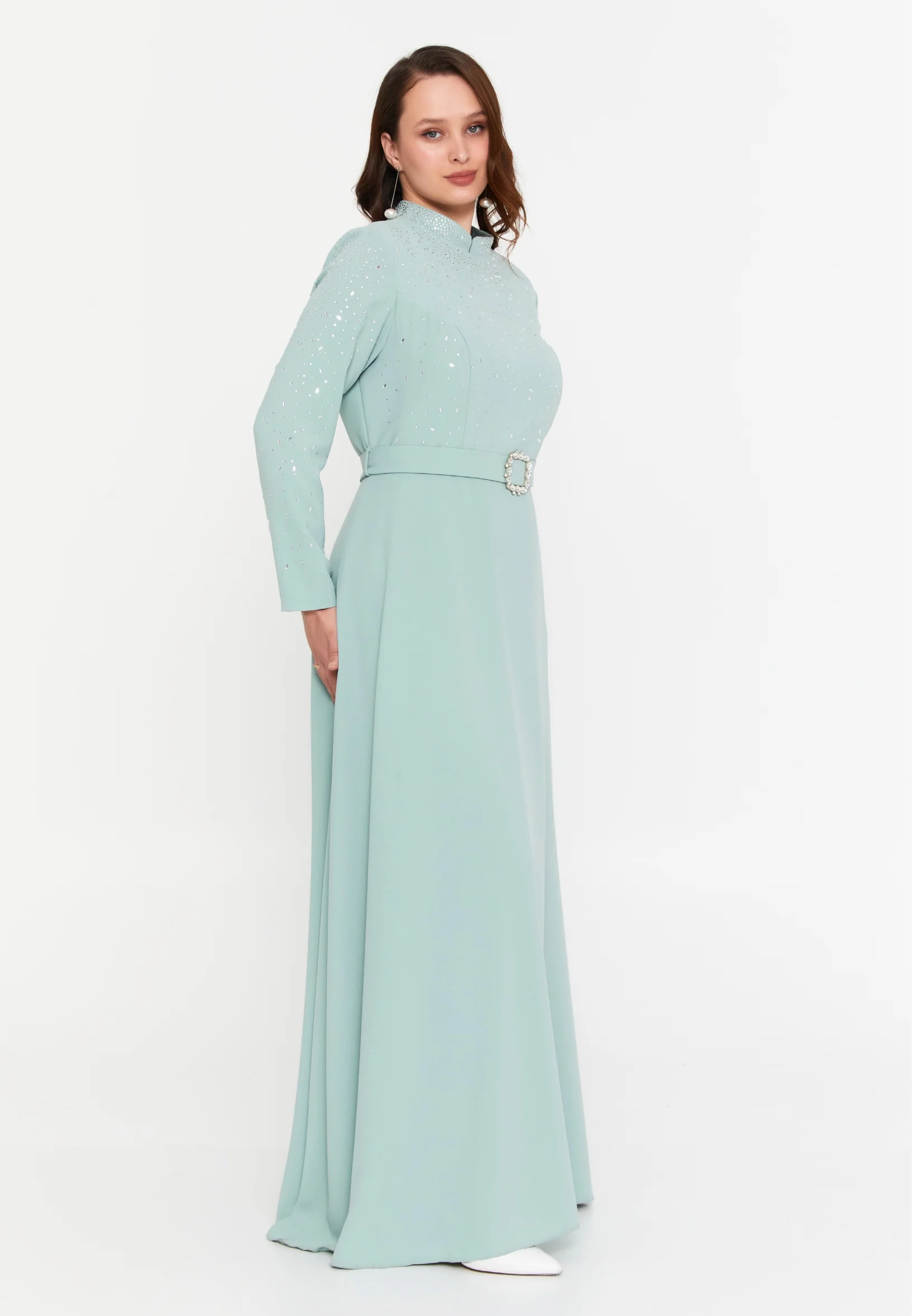 Long Sleeve Maxi Viscose Column Plus Size Wedding Guest Dress leq2206-b - Image 7