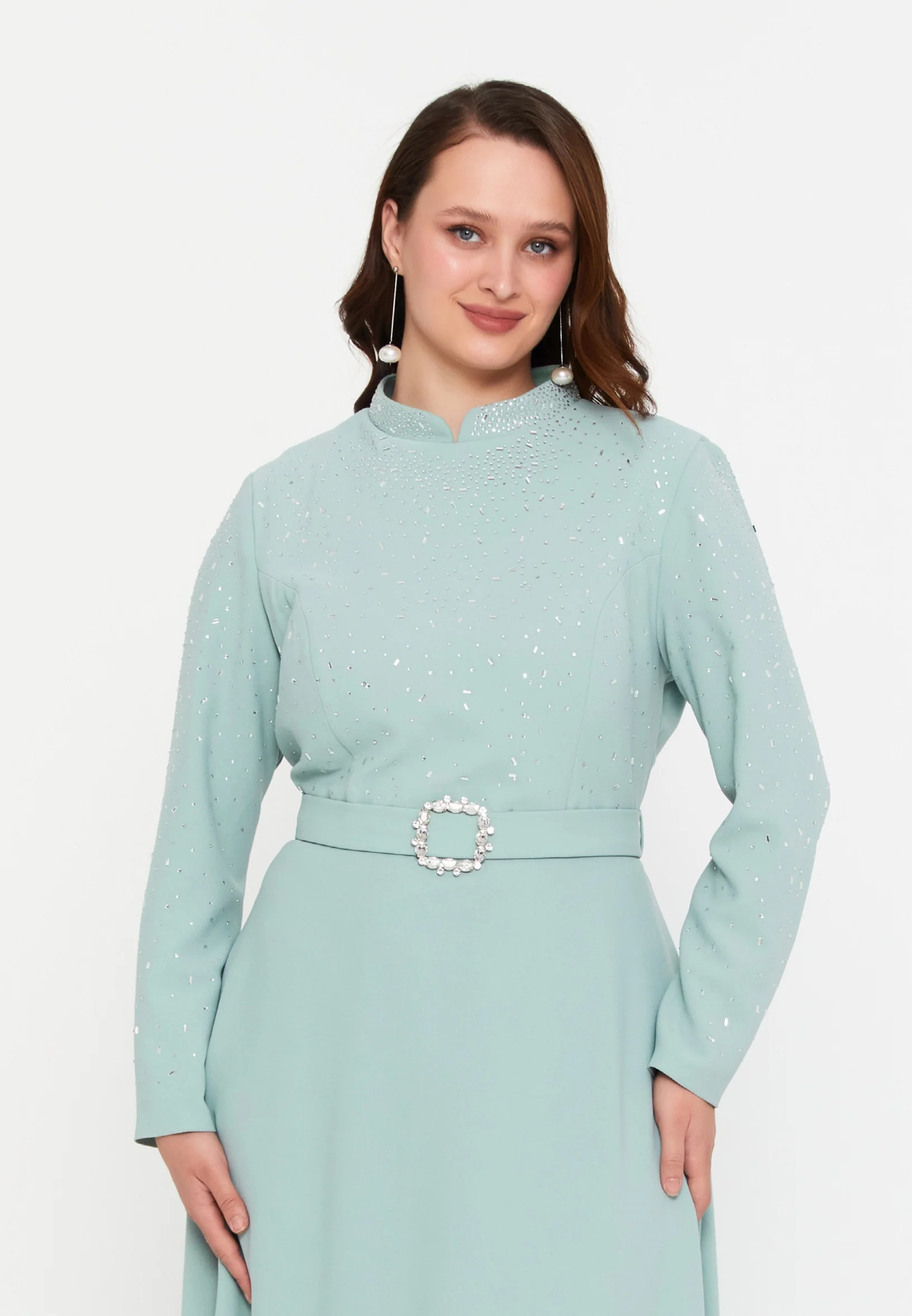Long Sleeve Maxi Viscose Column Plus Size Wedding Guest Dress leq2206-b - Image 8