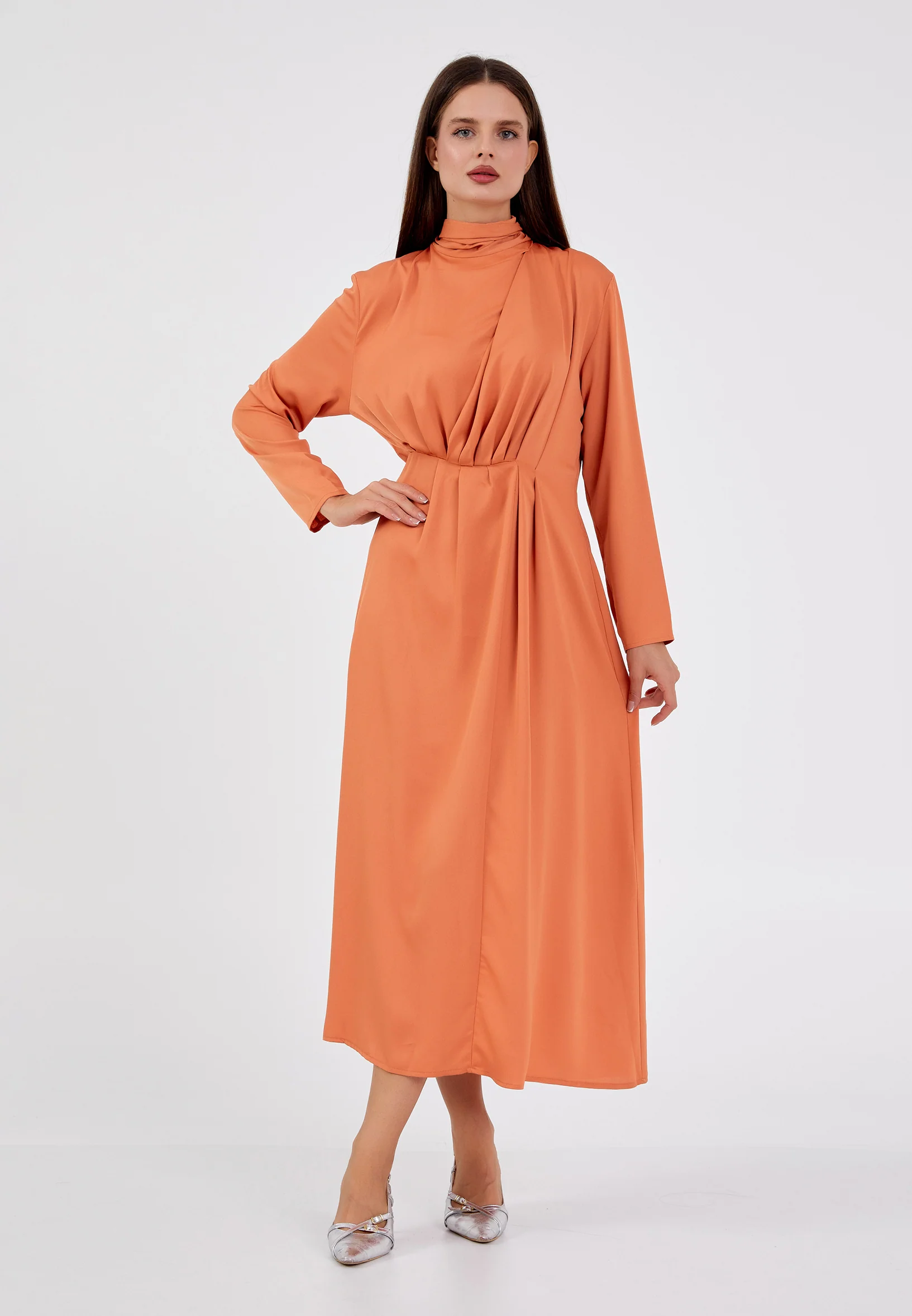 Long Sleeve Maxi Viscose Column Regular Casual Dress ber23k5141