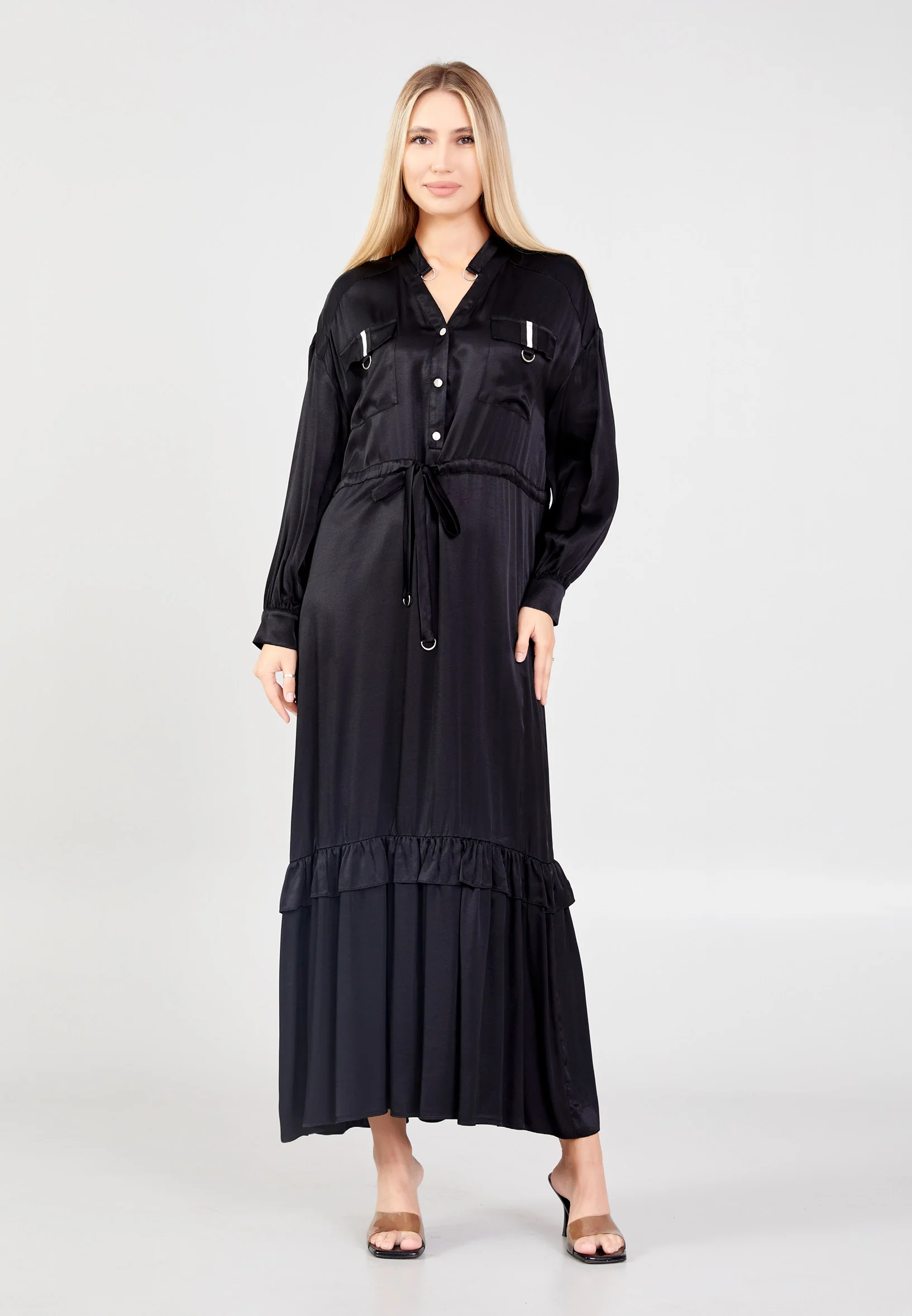Long Sleeve Maxi Viscose Column Regular Casual Dress huk02e044