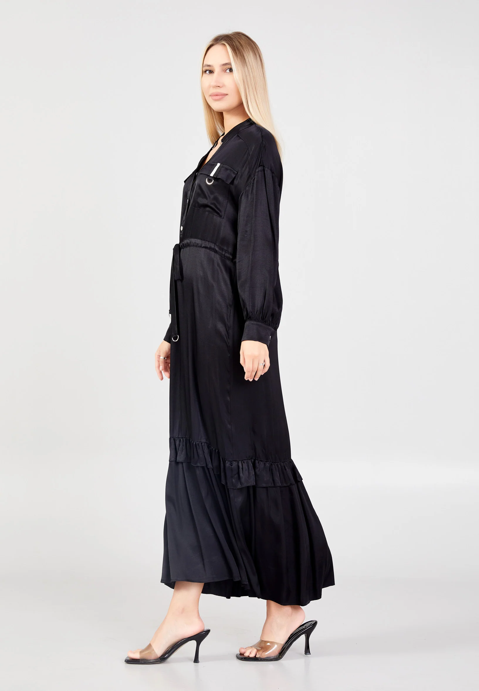 Long Sleeve Maxi Viscose Column Regular Casual Dress huk02e044 - Image 3