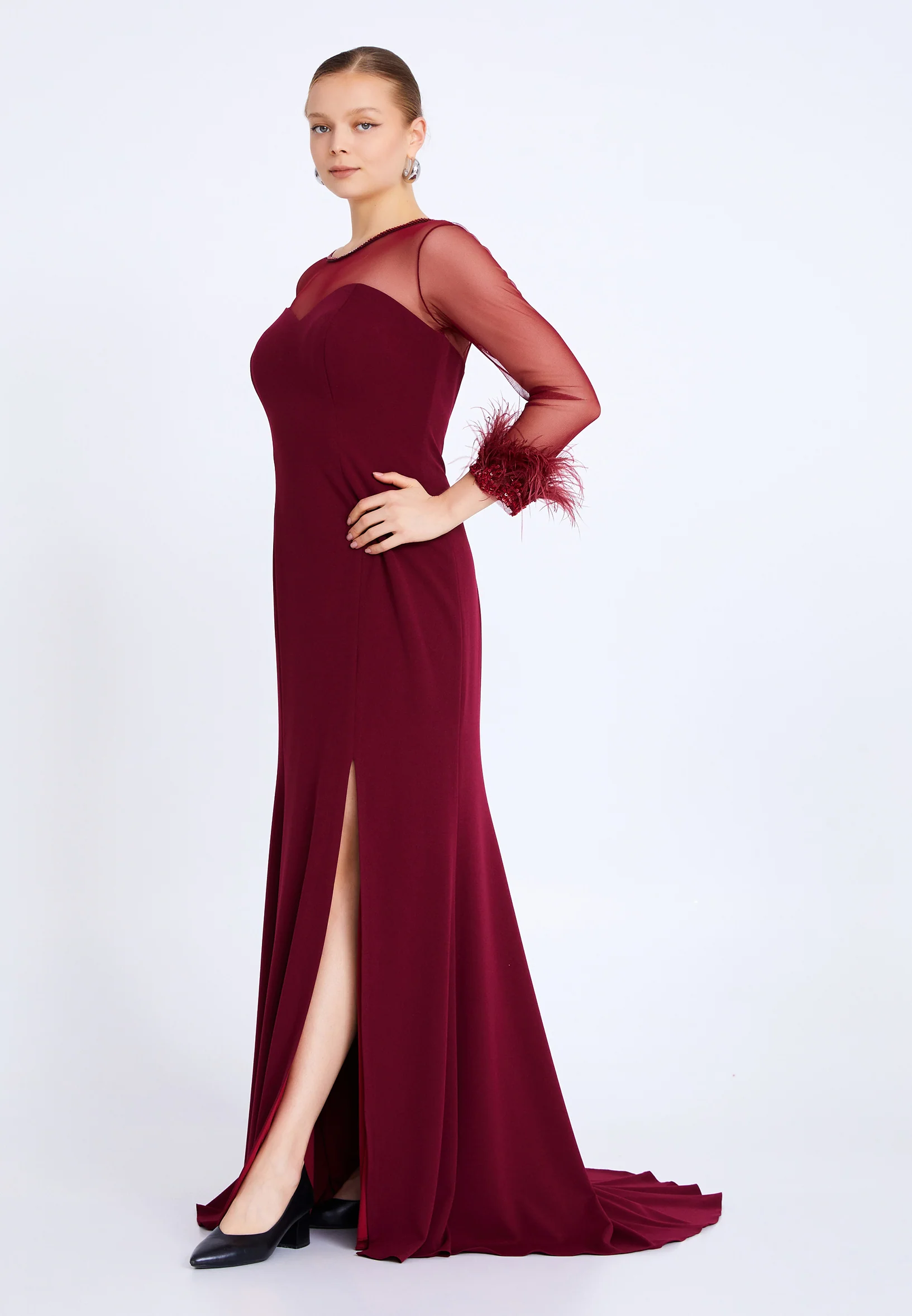 Long Sleeve Maxi Viscose Mermaid Plus Size Wedding Guest Dress prl773 - Image 7