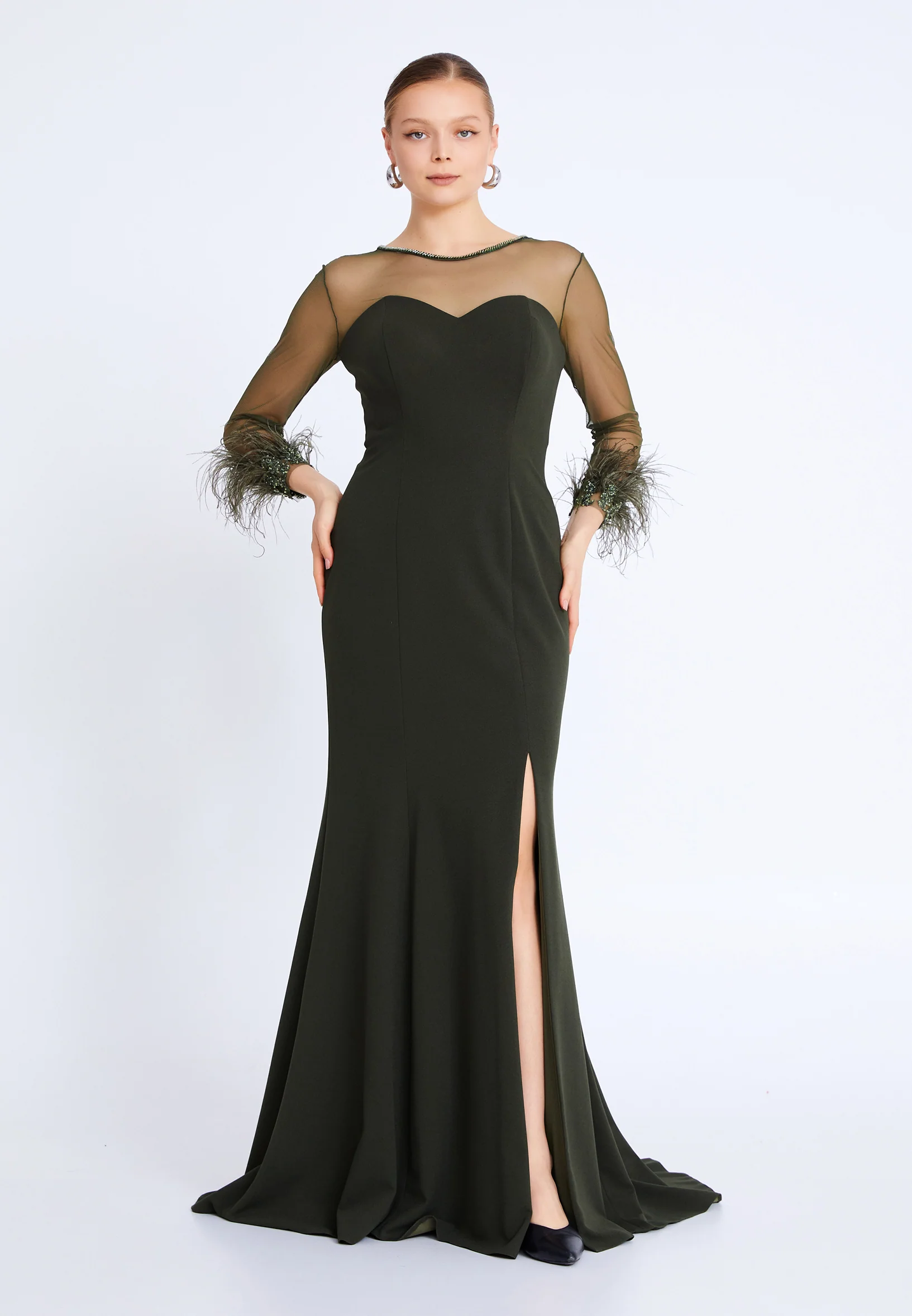 Long Sleeve Maxi Viscose Mermaid Plus Size Wedding Guest Dress prl773 - Image 9