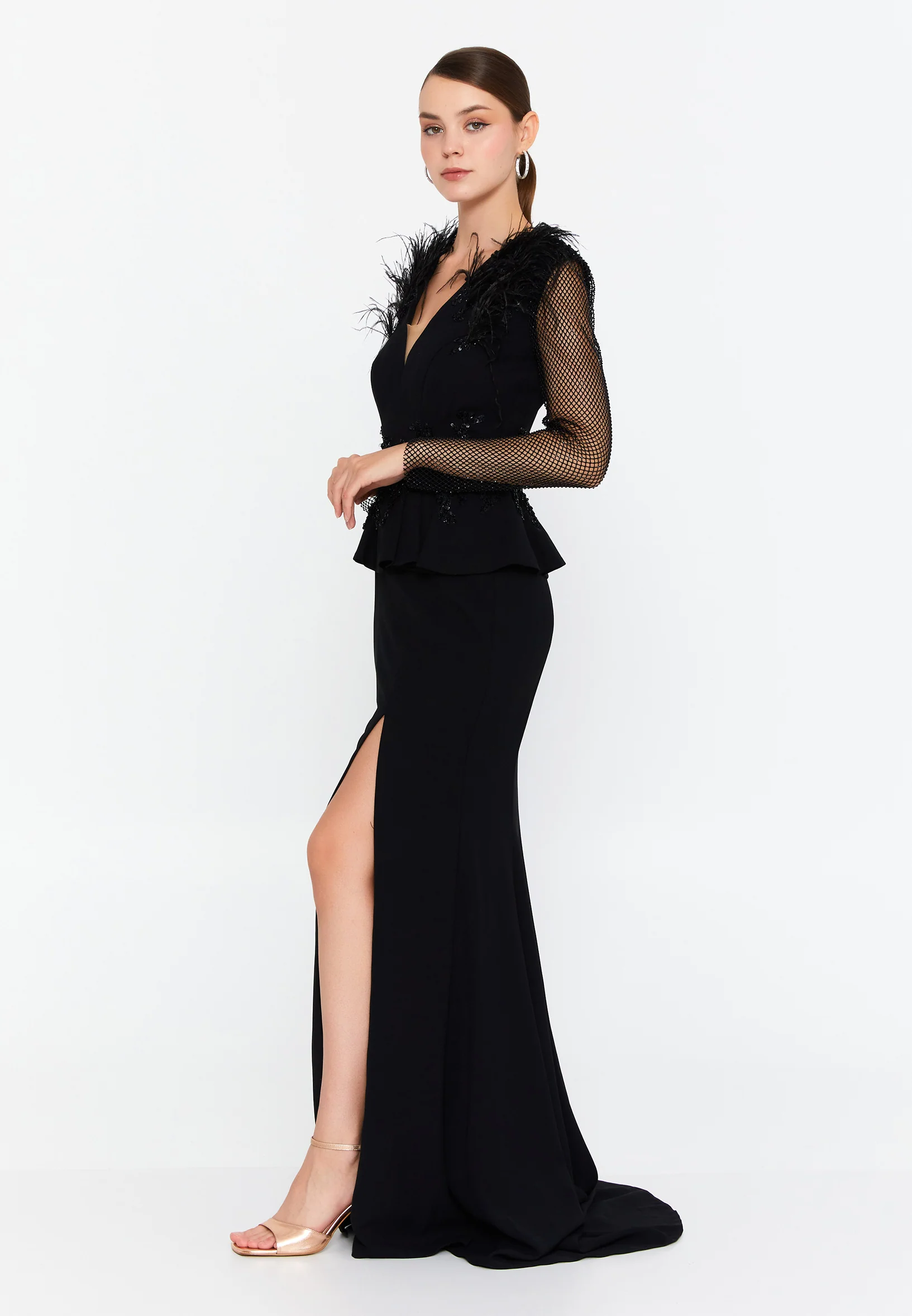 Long Sleeve Maxi Viscose Mermaid Regular Wedding Guest Dress prl751 - Image 3