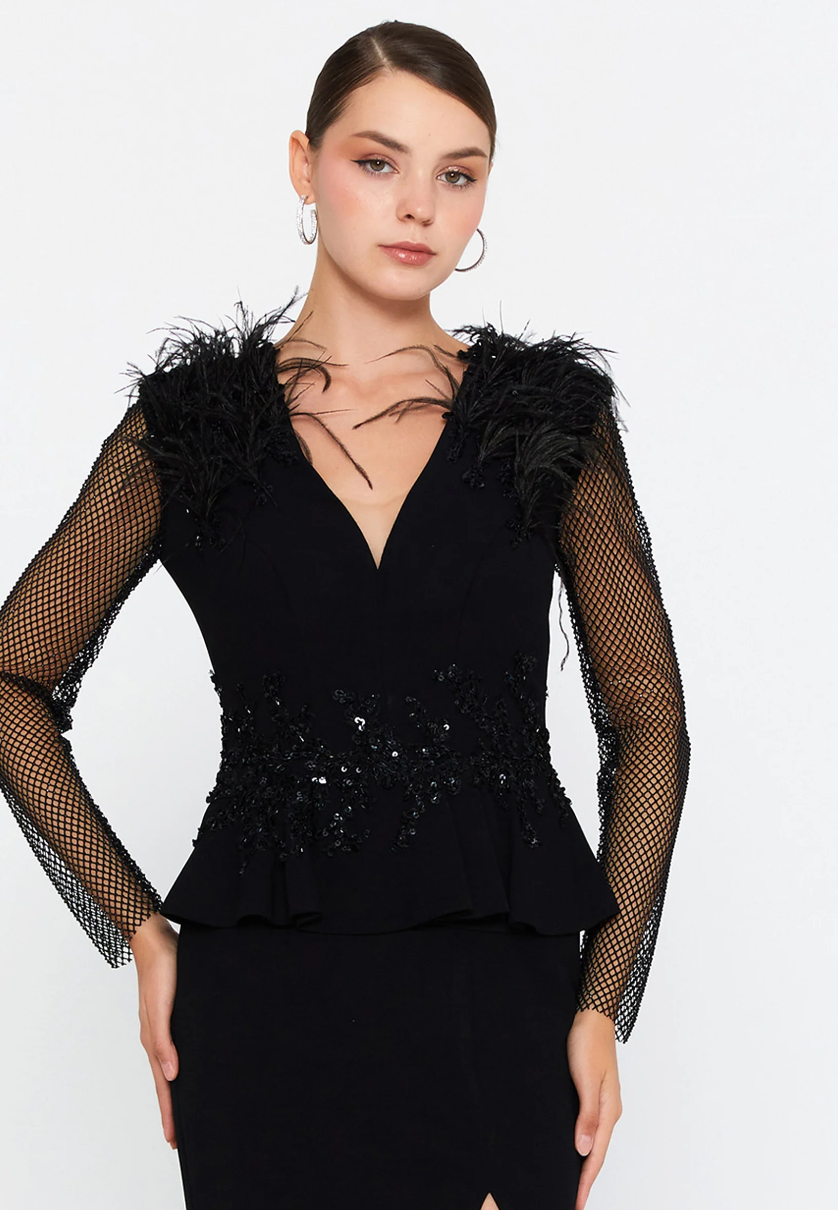 Long Sleeve Maxi Viscose Mermaid Regular Wedding Guest Dress prl751 - Image 4