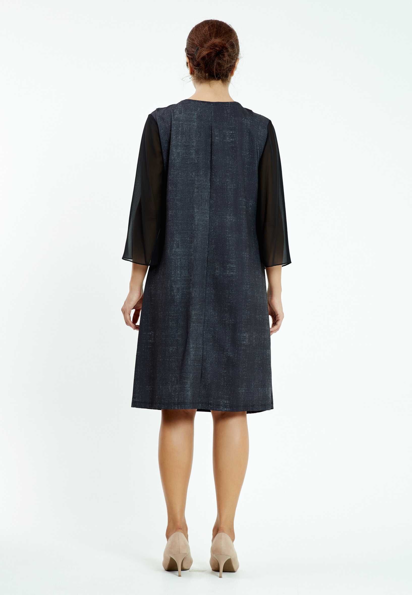 Long Sleeve Midi Chiffon Column Plus Size Casual Dress ayb20y9512 - Image 2