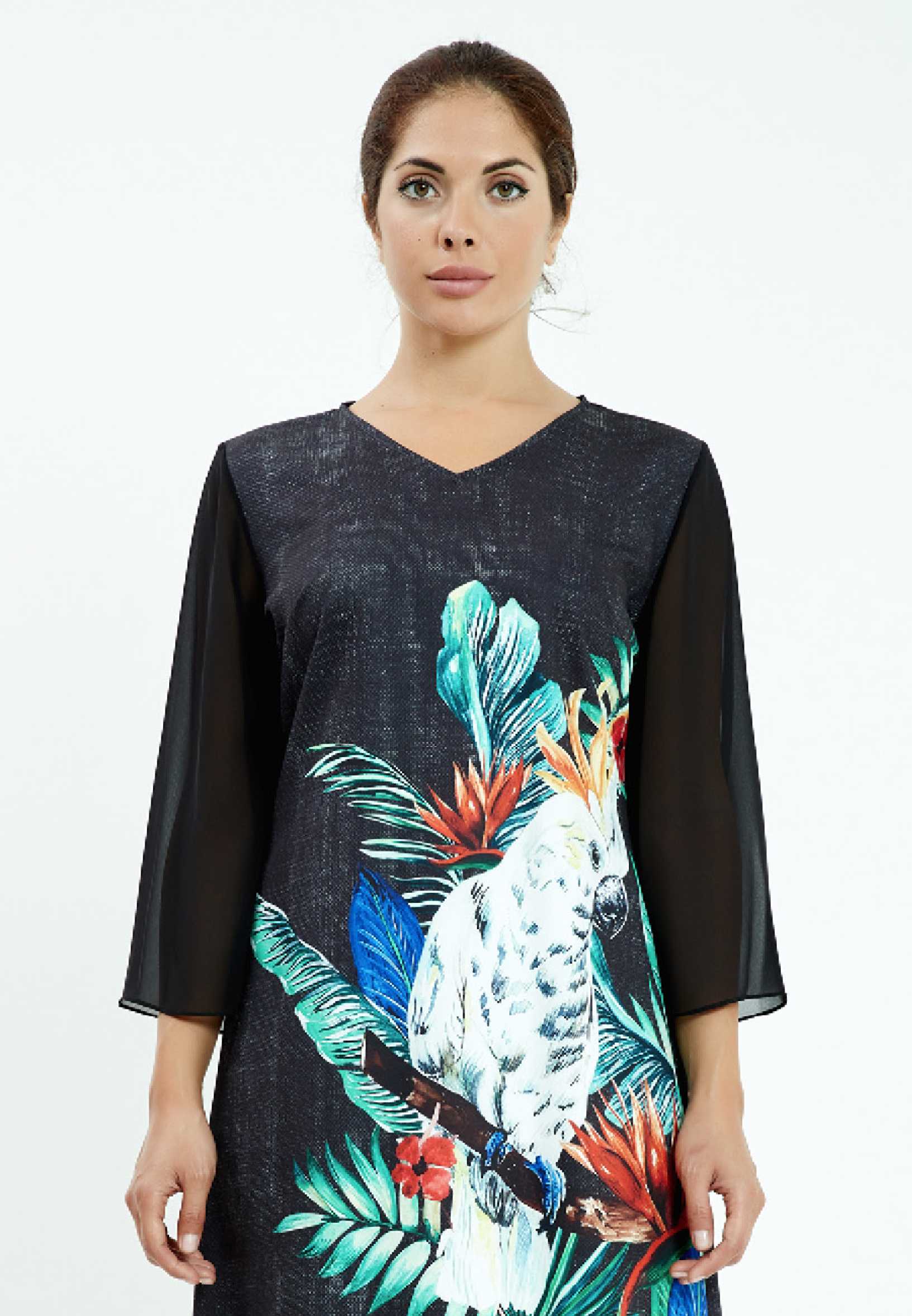 Long Sleeve Midi Chiffon Column Plus Size Casual Dress ayb20y9512 - Image 4