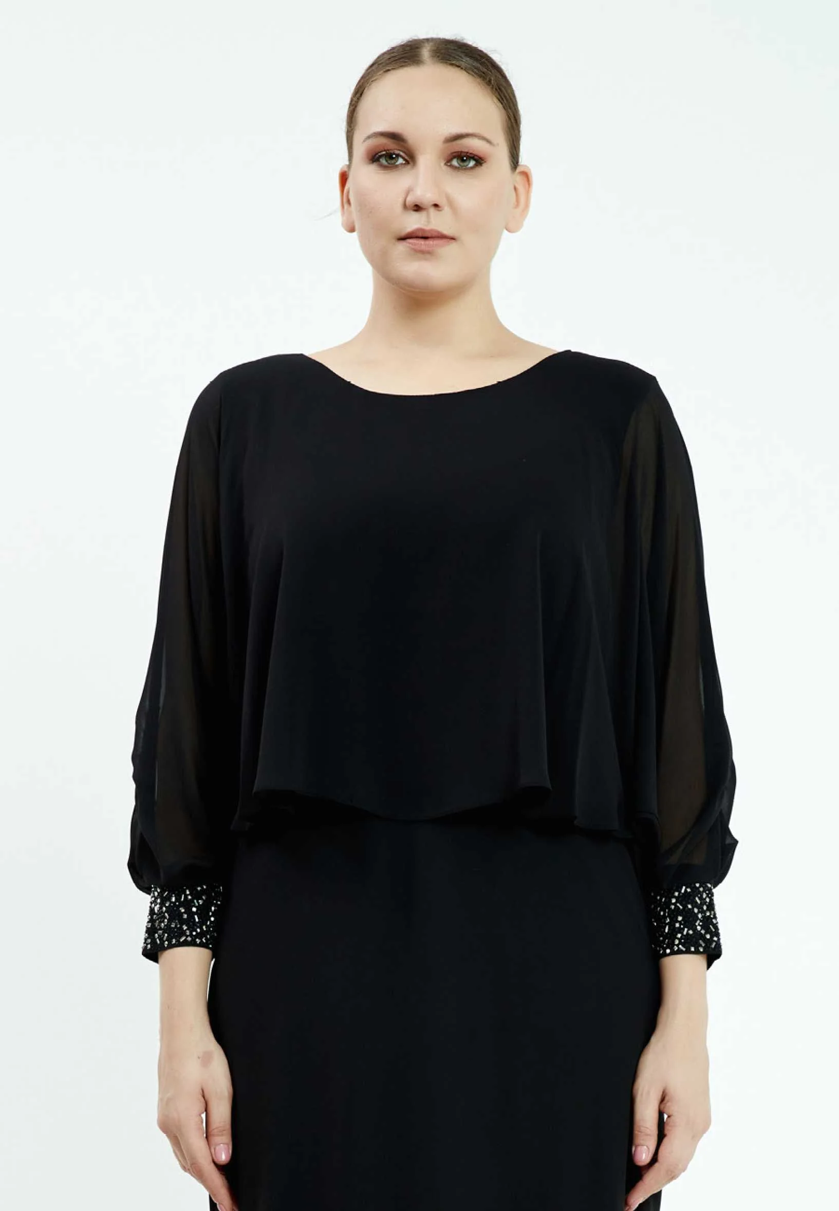 Long Sleeve Midi Chiffon Column Plus Size Casual Dress ayb6902 - Image 4