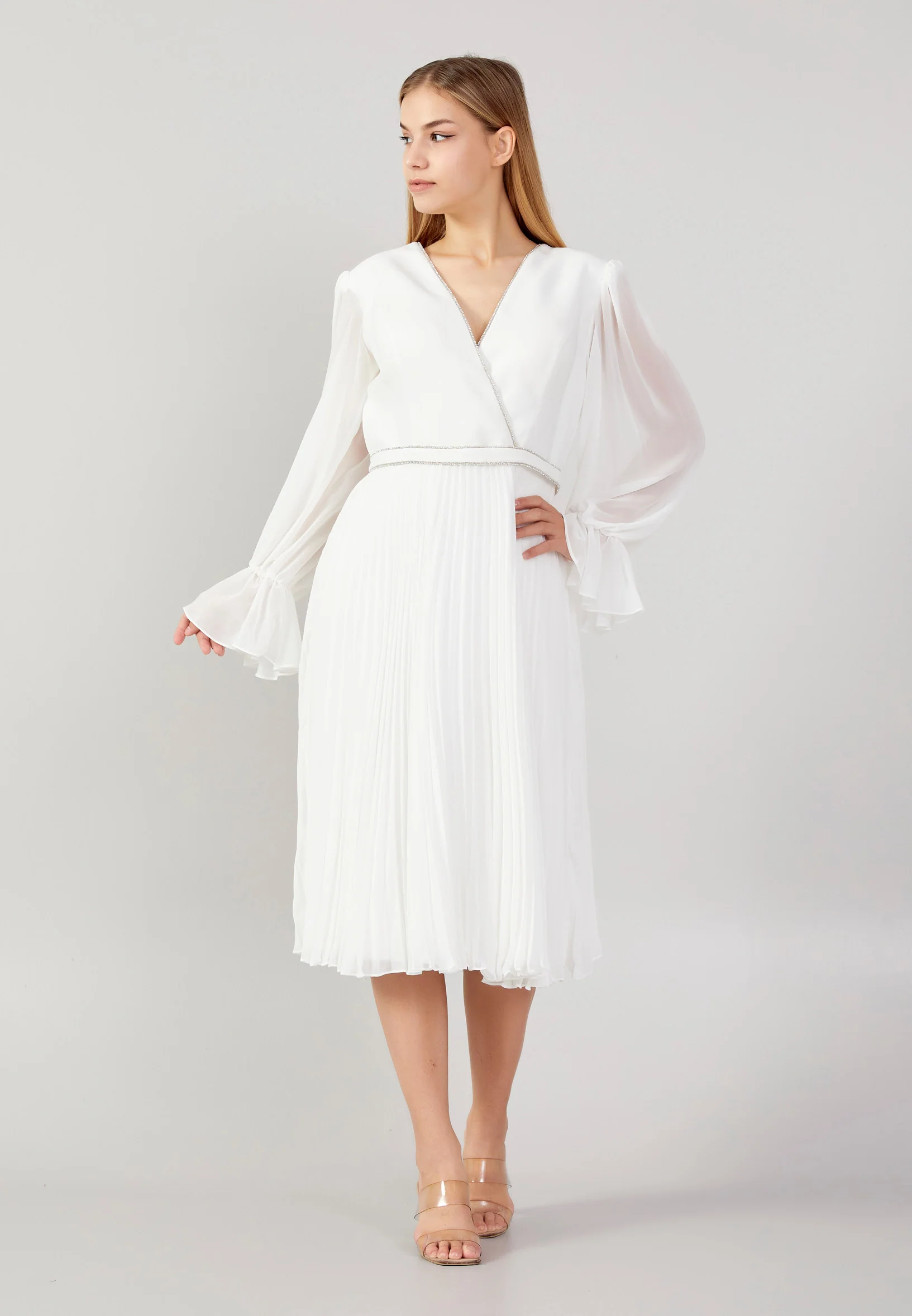 Long Sleeve Midi Chiffon Column Plus Size Cocktail Dress jnm23-349-b