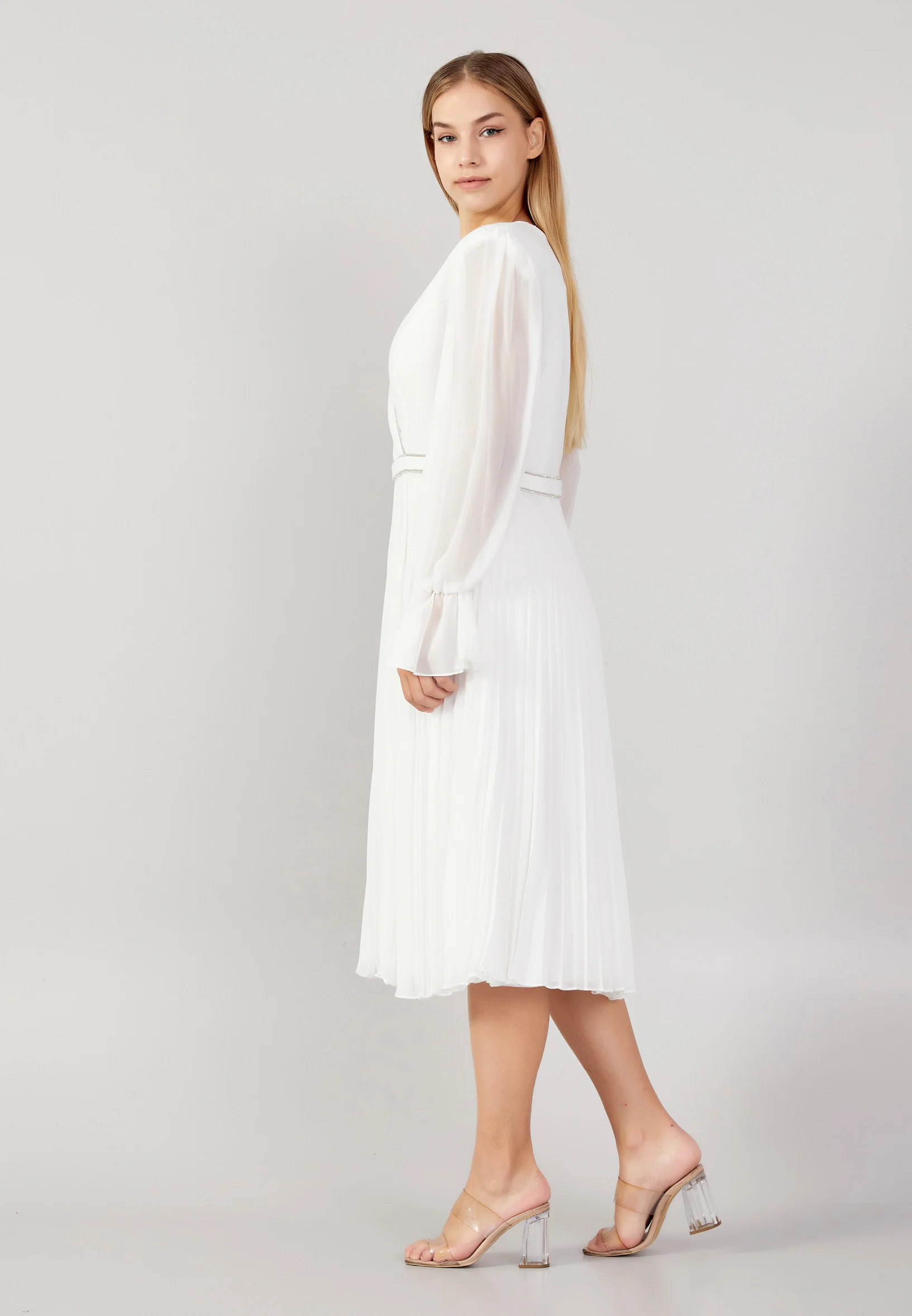 Long Sleeve Midi Chiffon Column Plus Size Cocktail Dress jnm23-349-b - Image 3