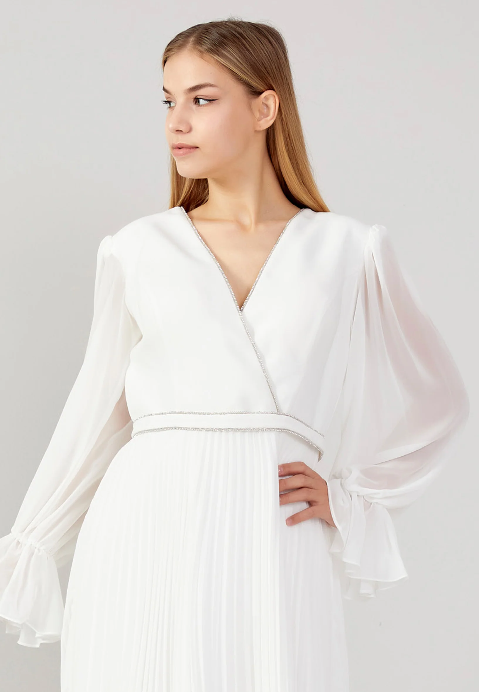 Long Sleeve Midi Chiffon Column Plus Size Cocktail Dress jnm23-349-b - Image 4