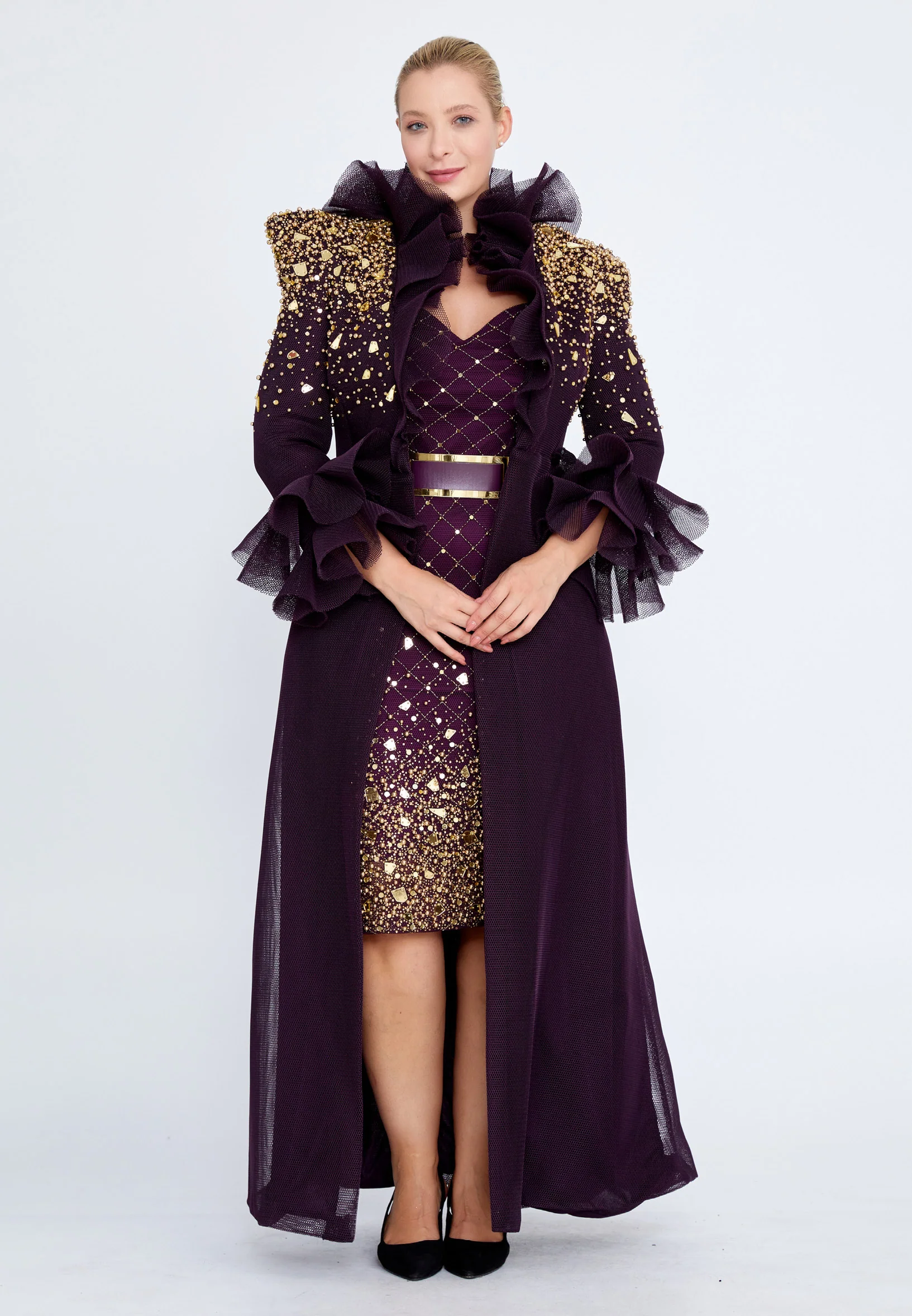 Long Sleeve Midi Chiffon Column Plus Size Prom Dress crm5503-1 - Image 11