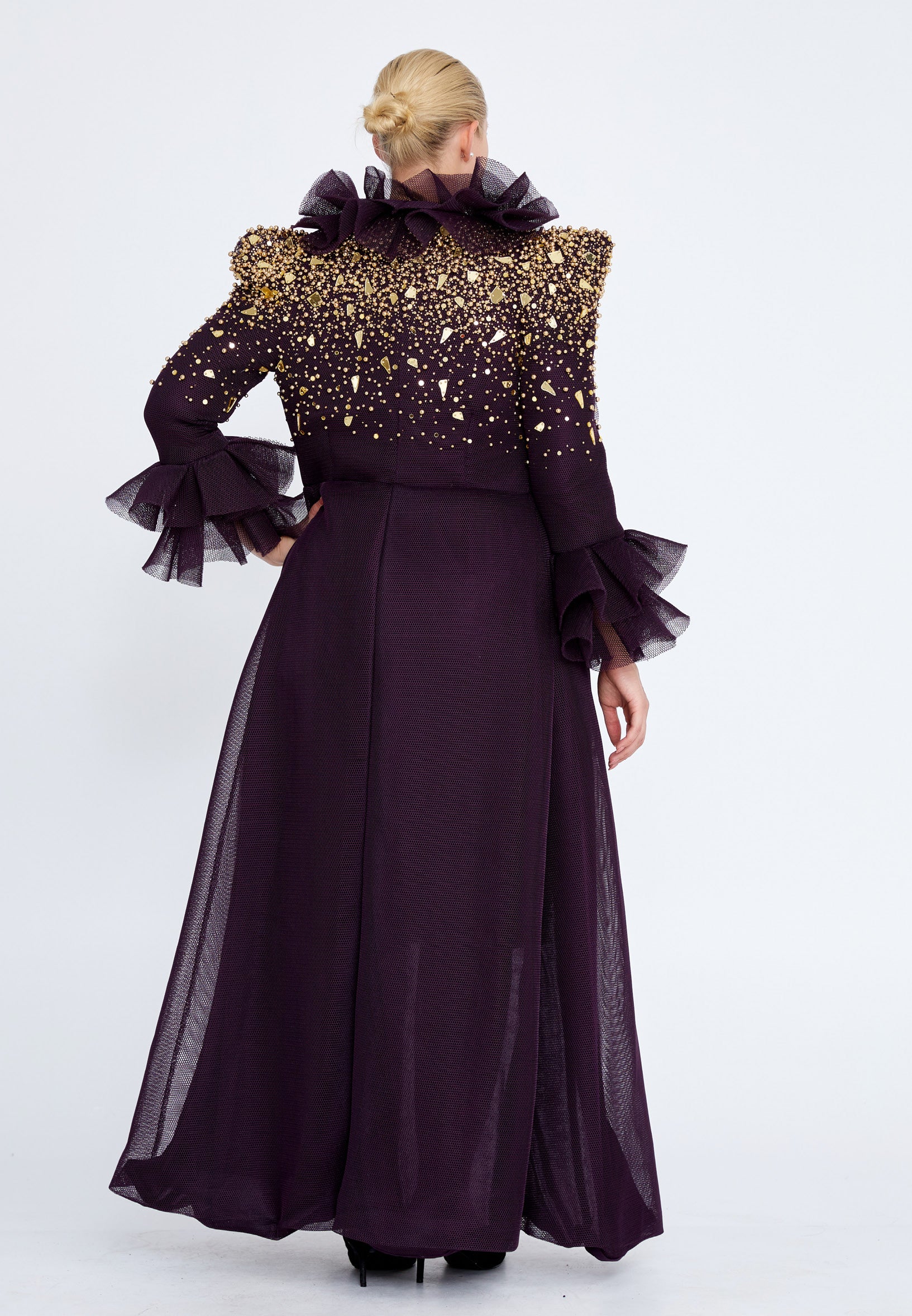 Long Sleeve Midi Chiffon Column Plus Size Prom Dress crm5503-1 - Image 12