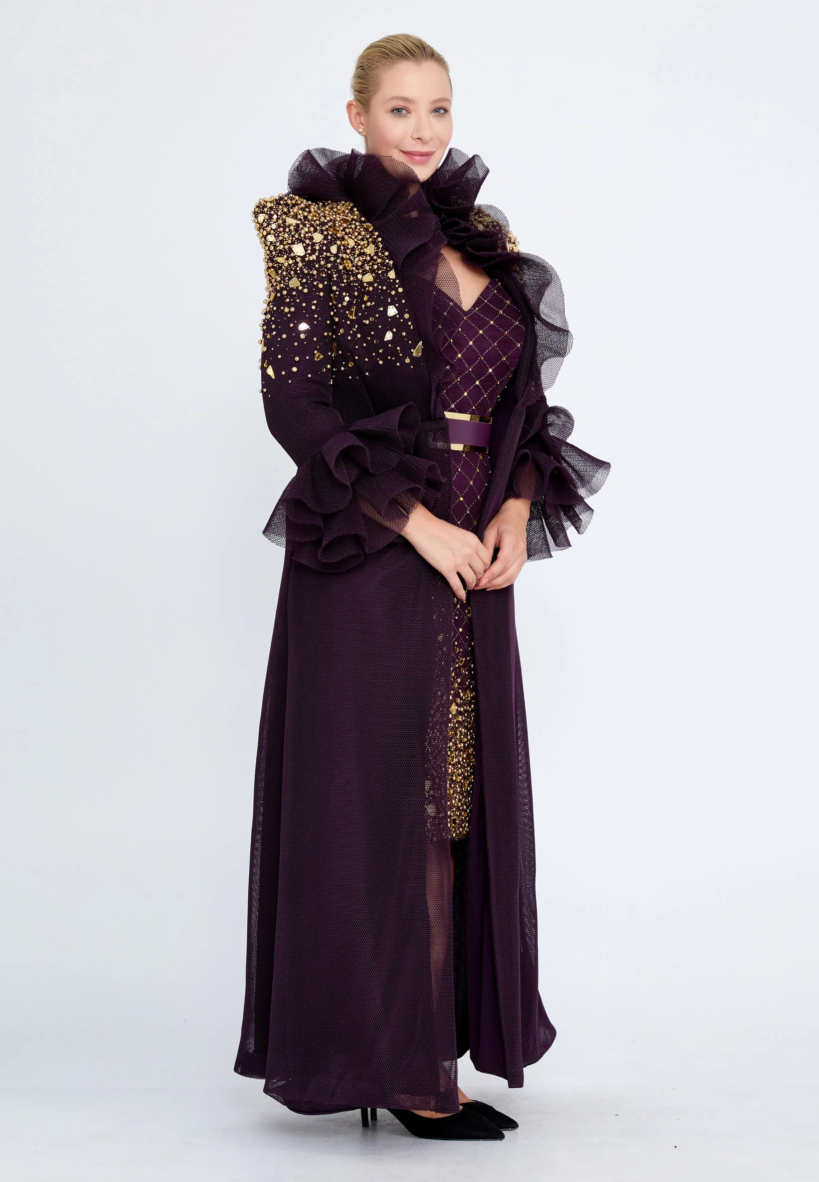 Long Sleeve Midi Chiffon Column Plus Size Prom Dress crm5503-1 - Image 13
