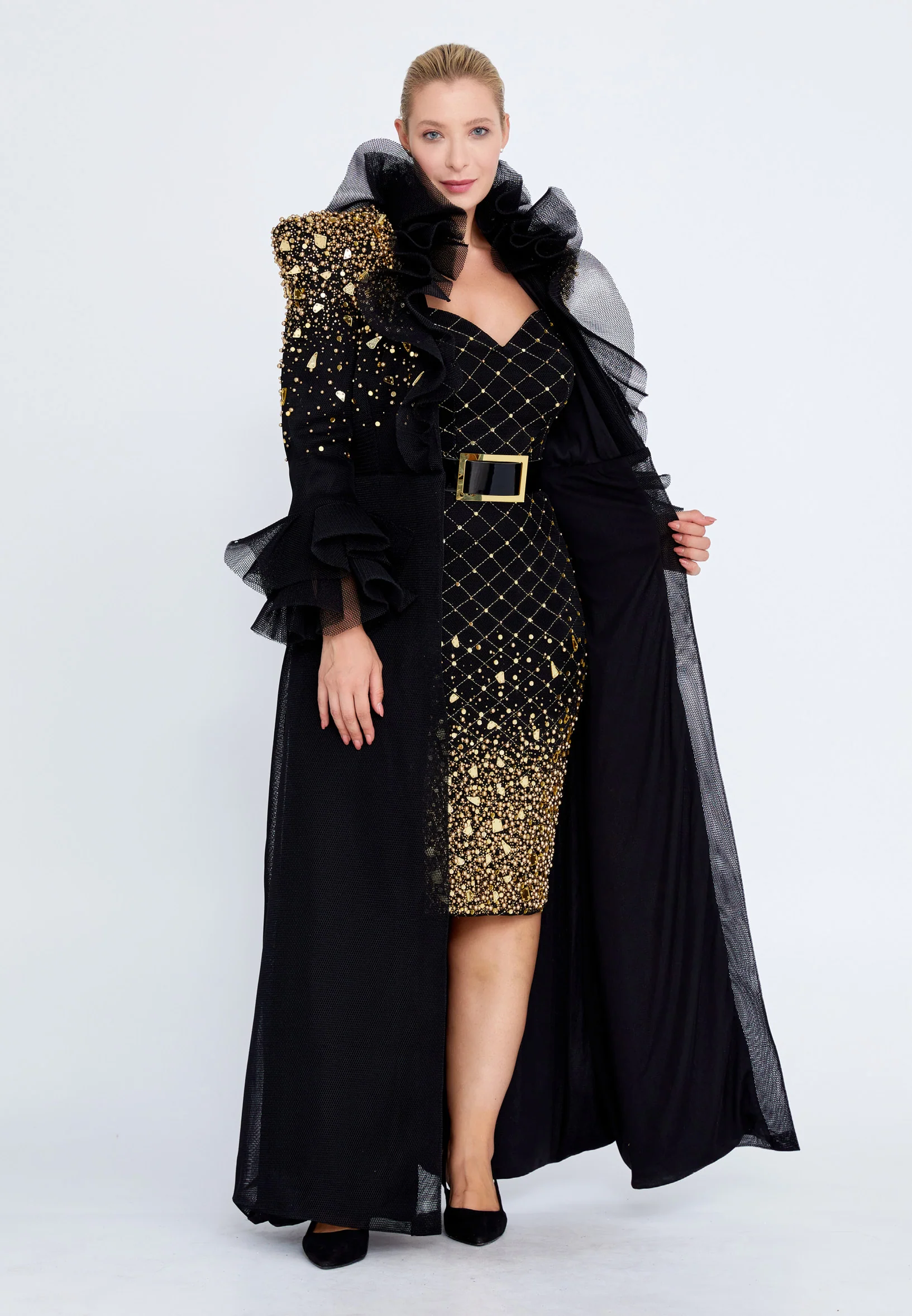 Long Sleeve Midi Chiffon Column Plus Size Prom Dress crm5503-1 - Image 6