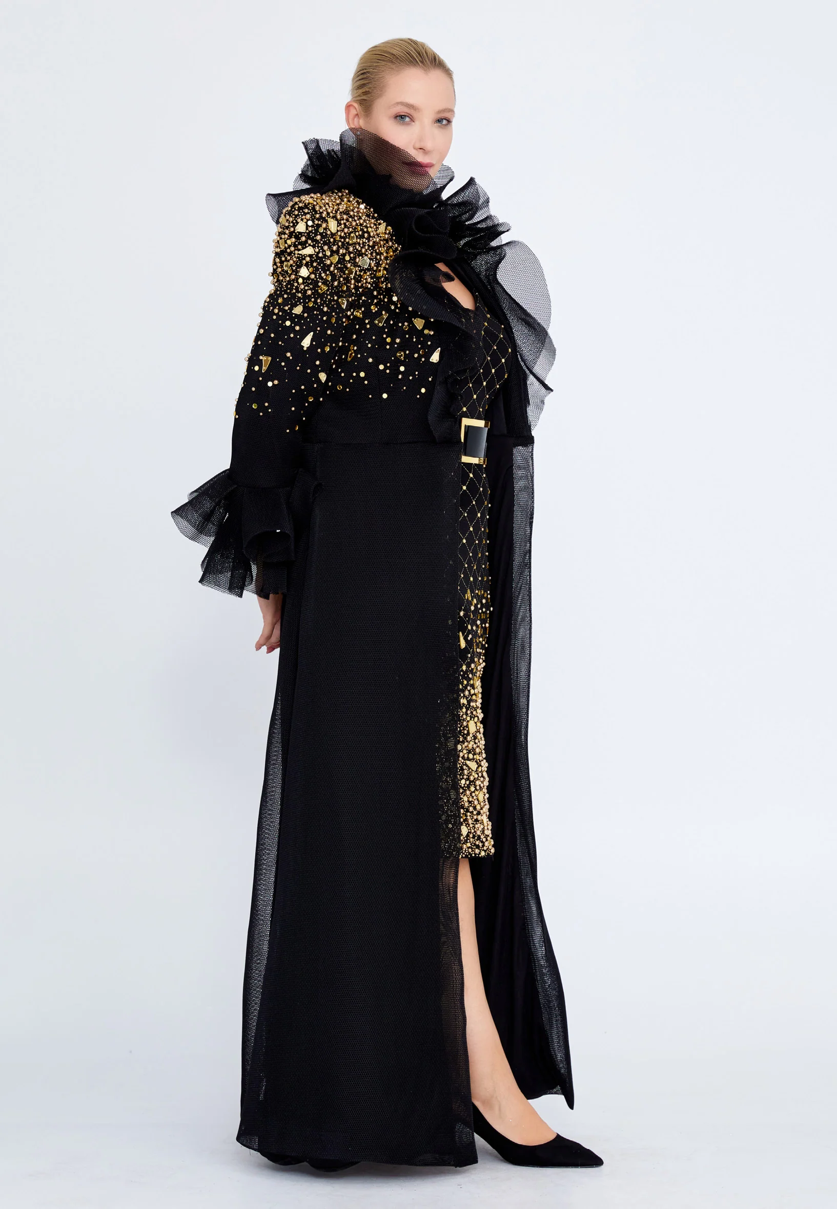 Long Sleeve Midi Chiffon Column Plus Size Prom Dress crm5503-1 - Image 8
