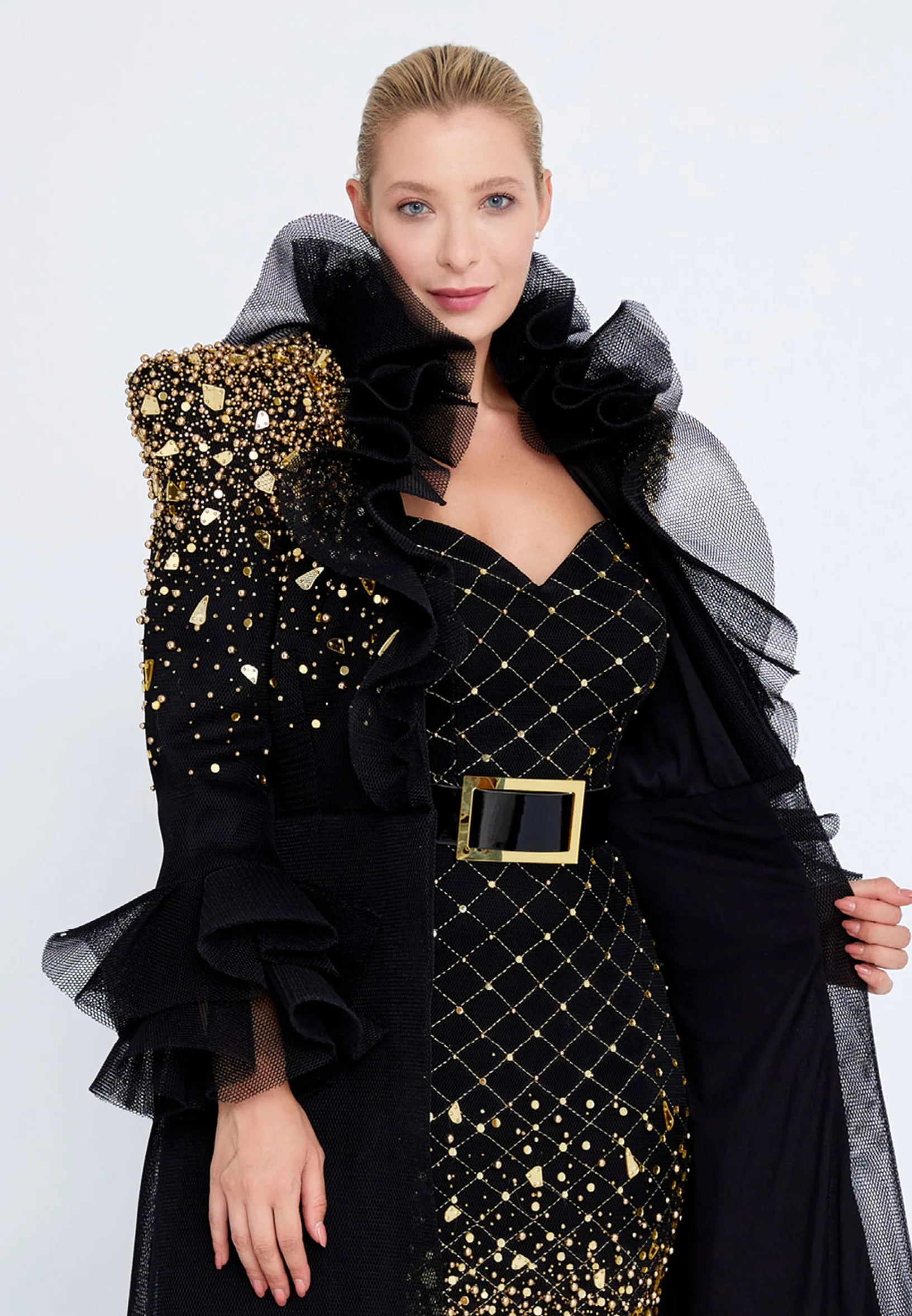 Long Sleeve Midi Chiffon Column Plus Size Prom Dress crm5503-1 - Image 9