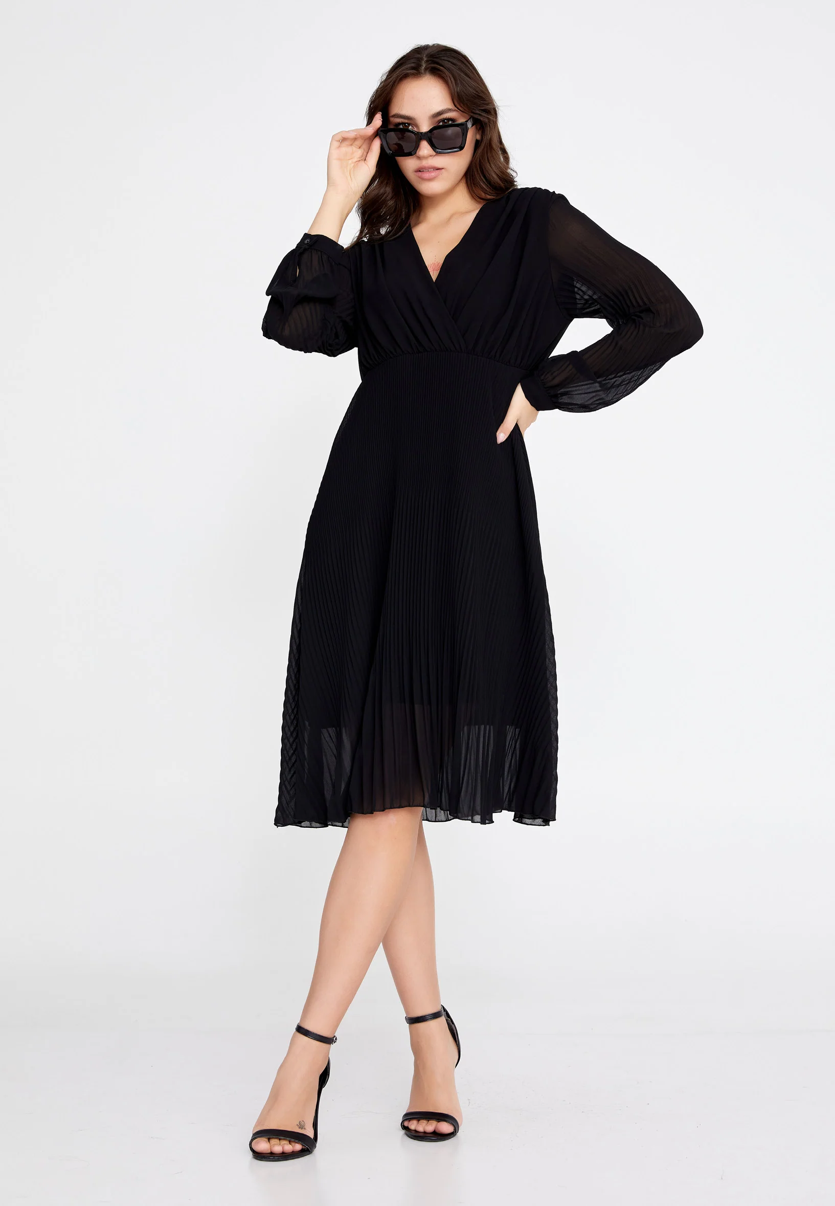 Long Sleeve Midi Chiffon Column Regular Casual Dress cav68538