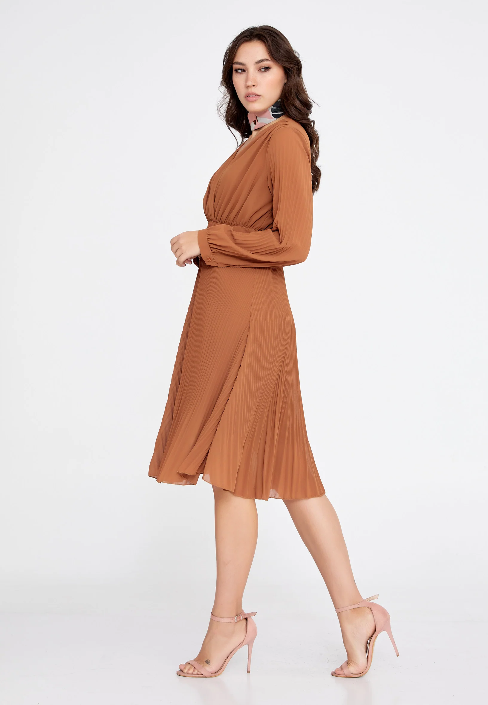 Long Sleeve Midi Chiffon Column Regular Casual Dress cav68538 - Image 11