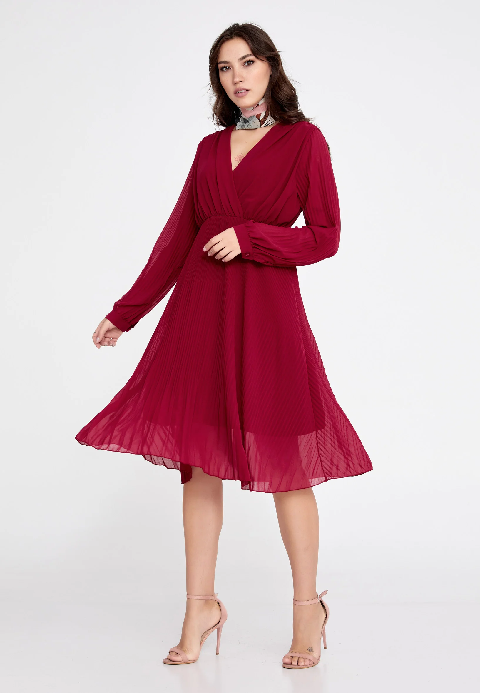 Long Sleeve Midi Chiffon Column Regular Casual Dress cav68538 - Image 13