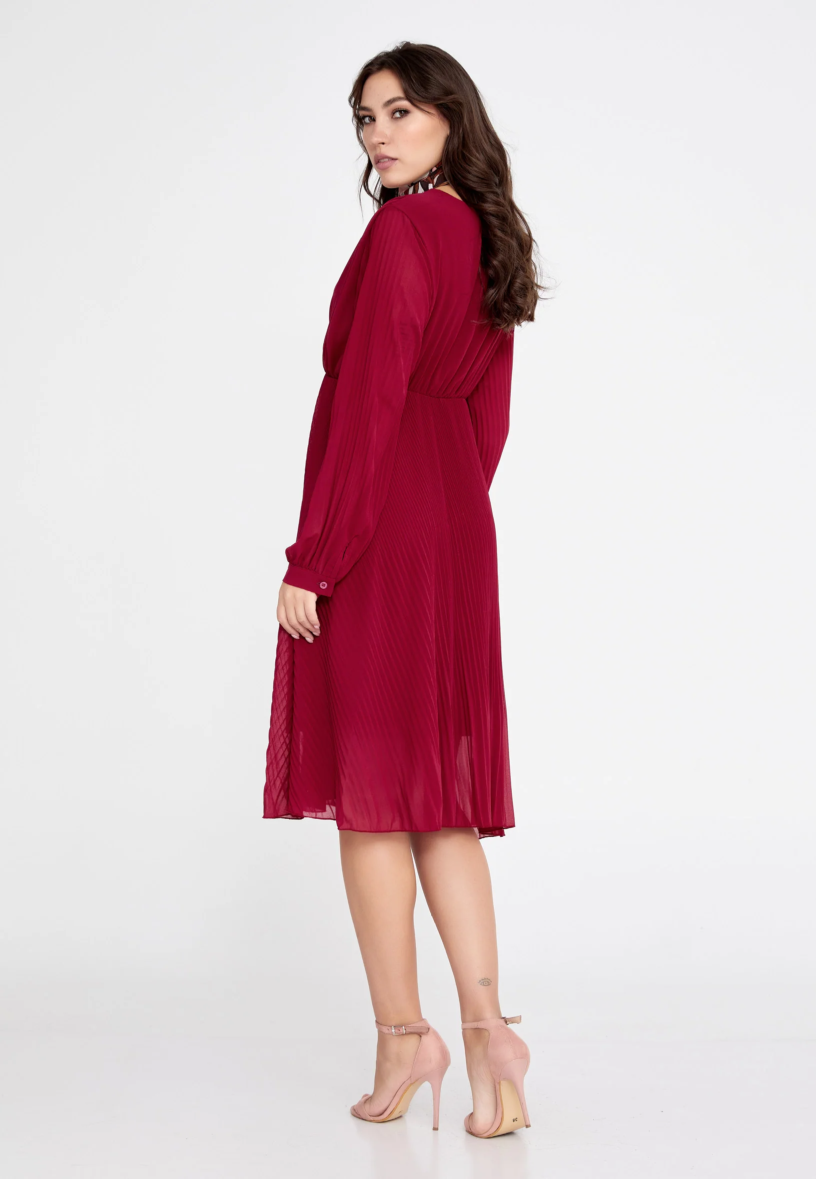 Long Sleeve Midi Chiffon Column Regular Casual Dress cav68538 - Image 14