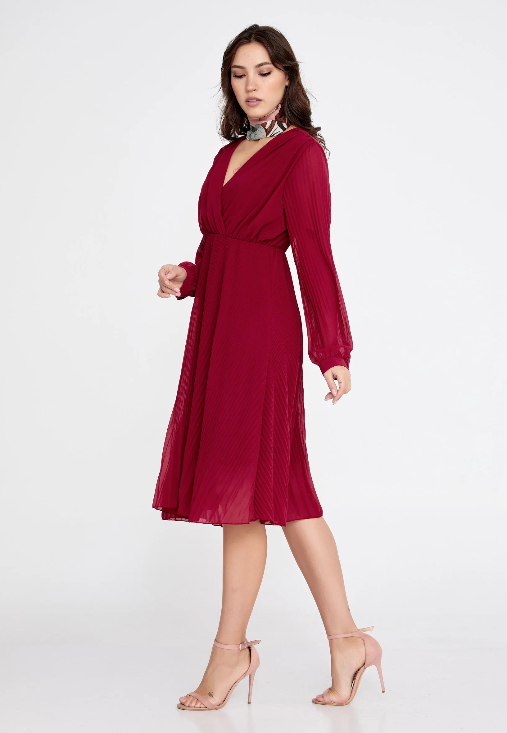 Long Sleeve Midi Chiffon Column Regular Casual Dress cav68538 - Image 15