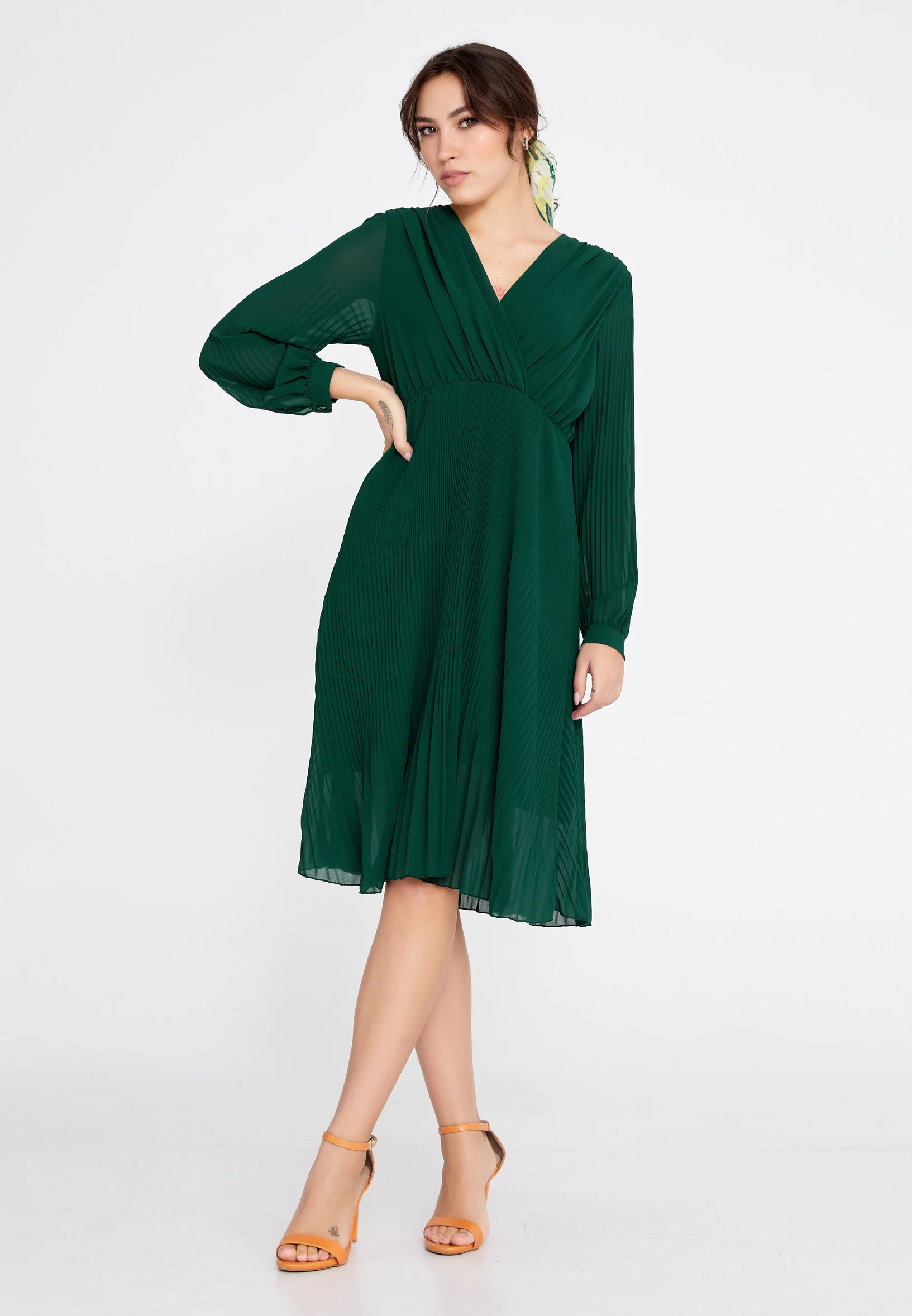 Long Sleeve Midi Chiffon Column Regular Casual Dress cav68538 - Image 17