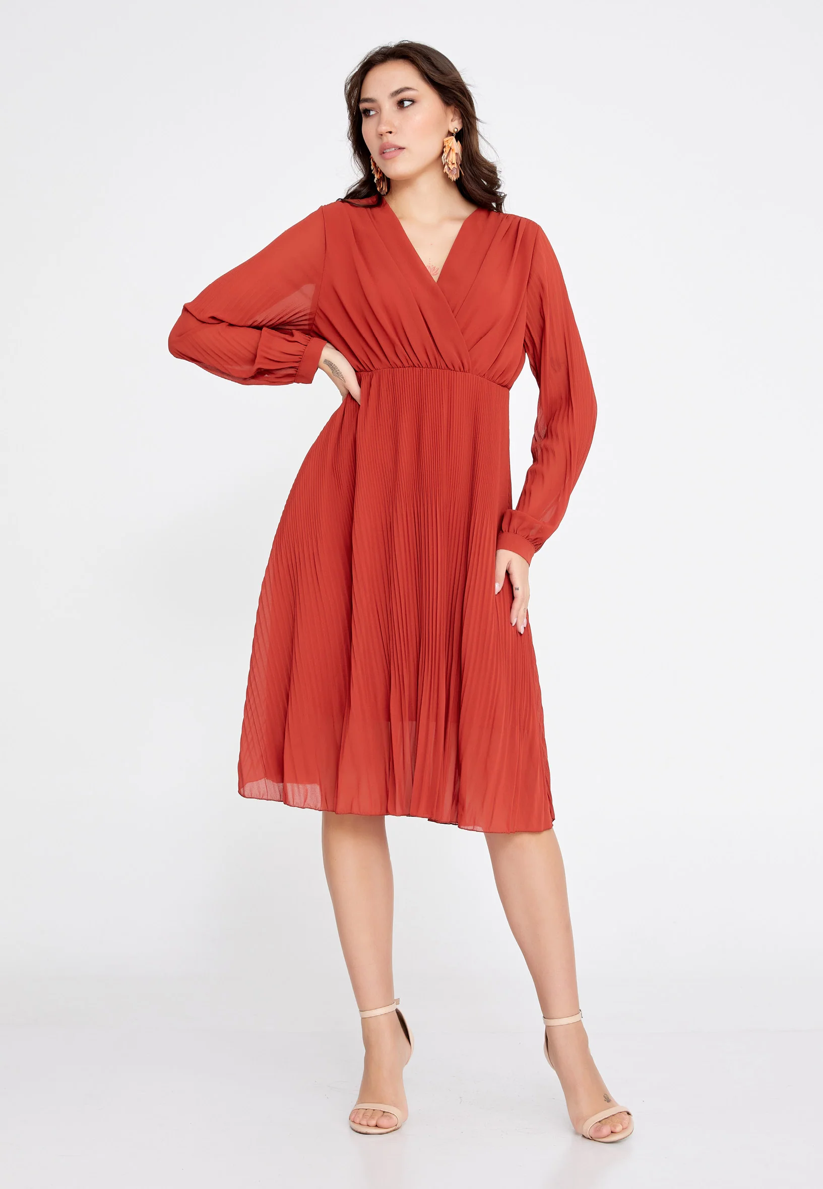 Long Sleeve Midi Chiffon Column Regular Casual Dress cav68538 - Image 21