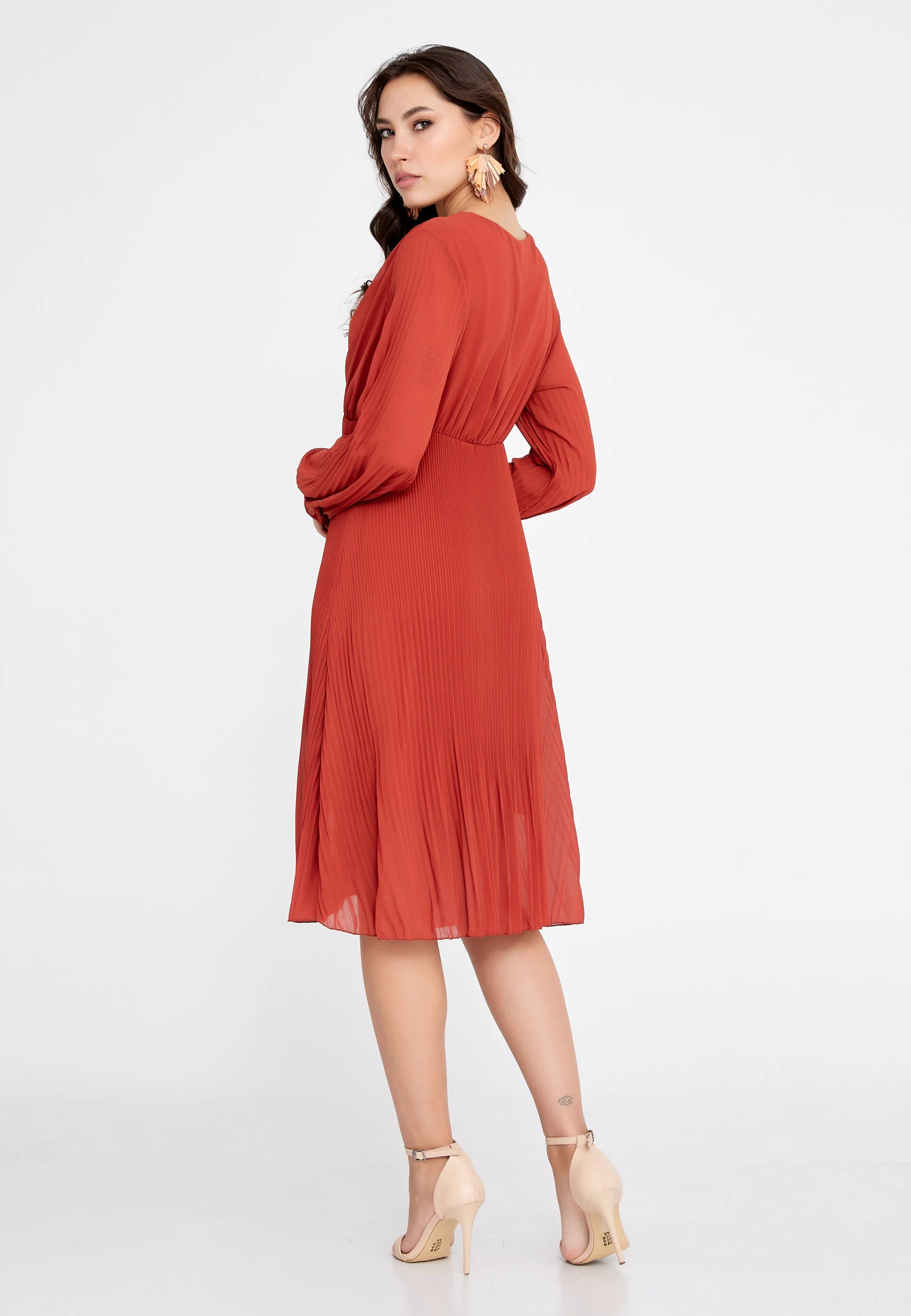 Long Sleeve Midi Chiffon Column Regular Casual Dress cav68538 - Image 22