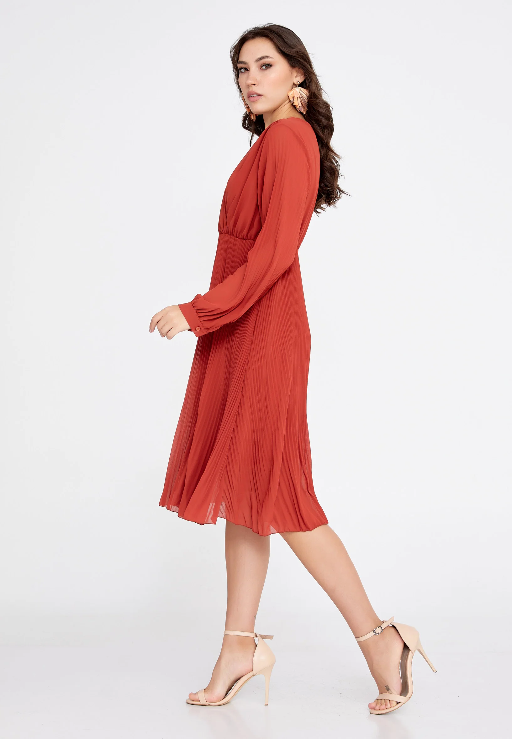 Long Sleeve Midi Chiffon Column Regular Casual Dress cav68538 - Image 23
