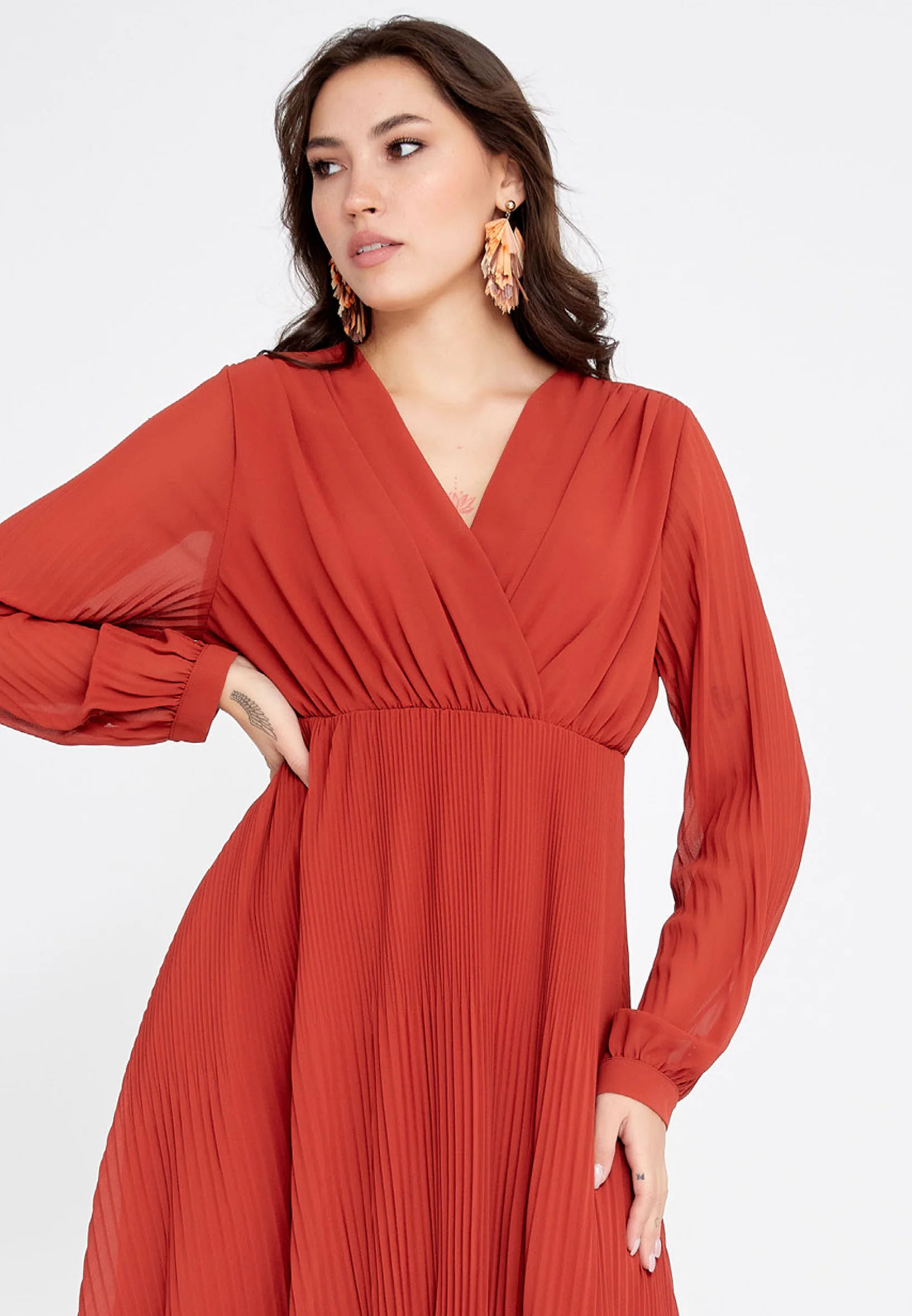 Long Sleeve Midi Chiffon Column Regular Casual Dress cav68538 - Image 24