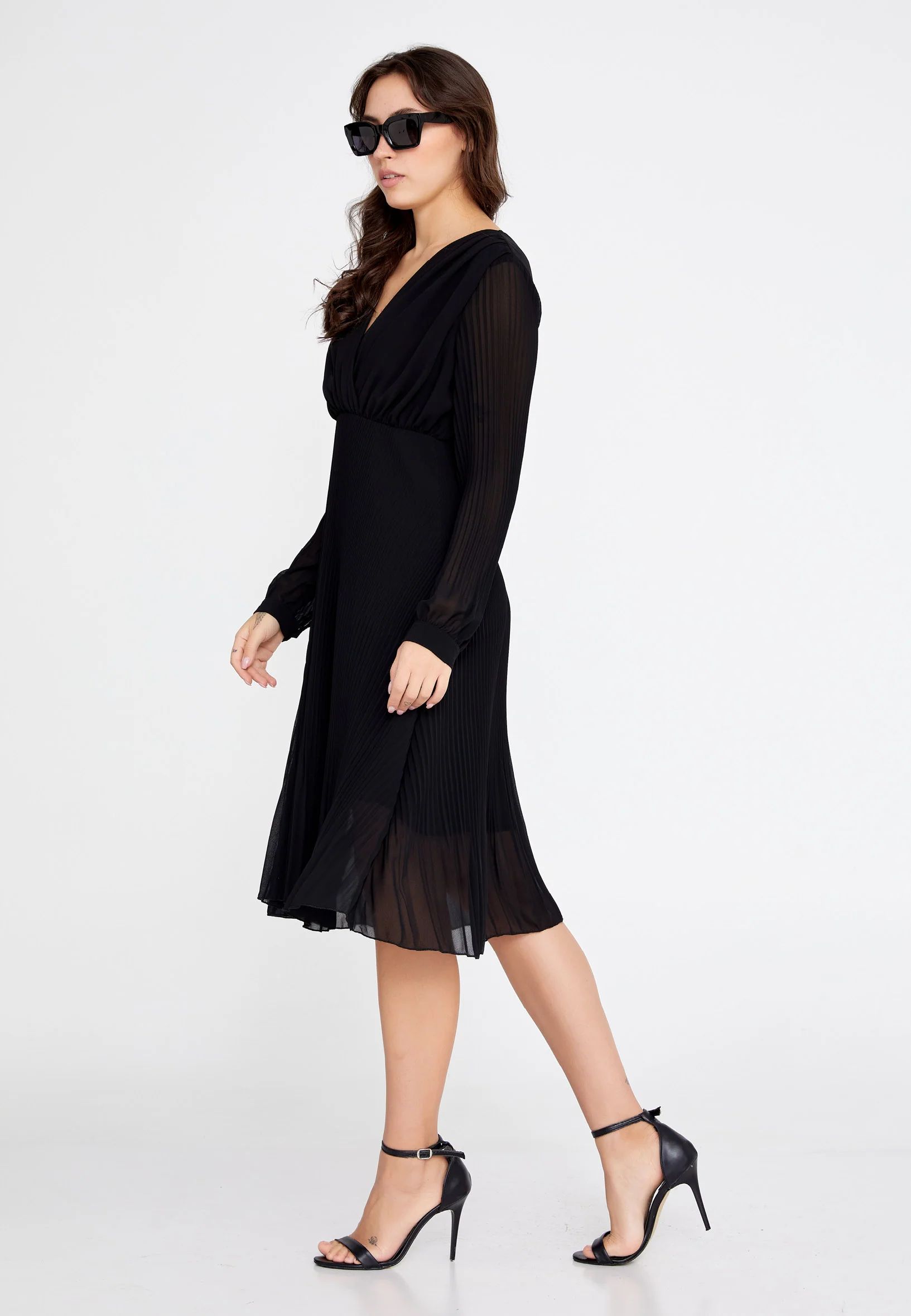 Long Sleeve Midi Chiffon Column Regular Casual Dress cav68538 - Image 3