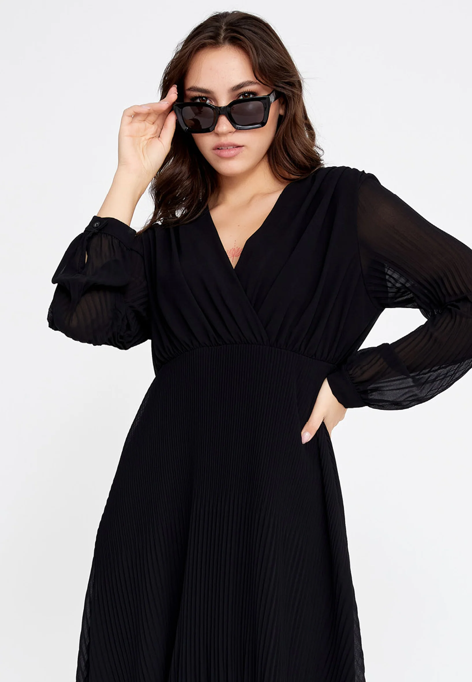 Long Sleeve Midi Chiffon Column Regular Casual Dress cav68538 - Image 4