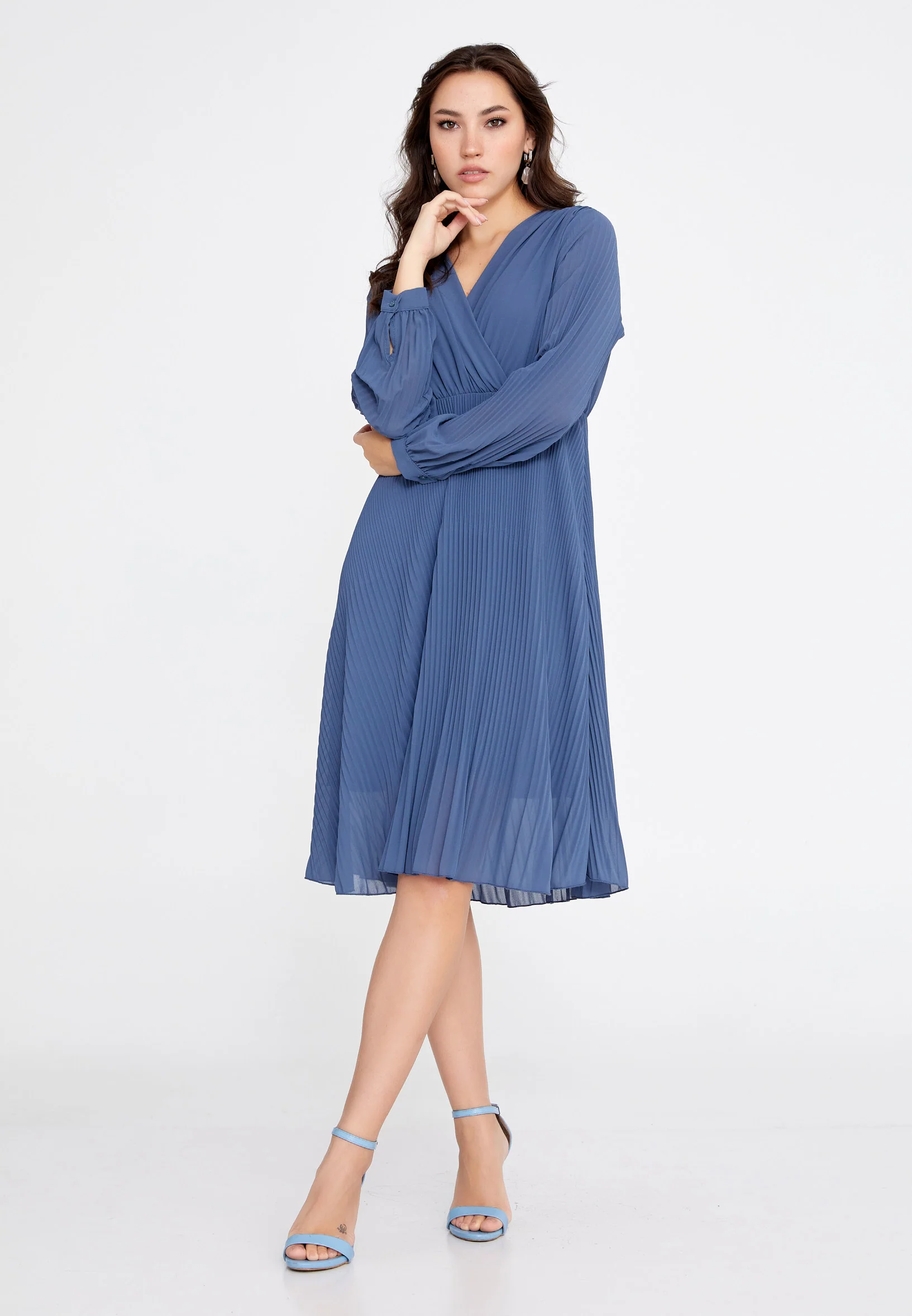 Long Sleeve Midi Chiffon Column Regular Casual Dress cav68538 - Image 5